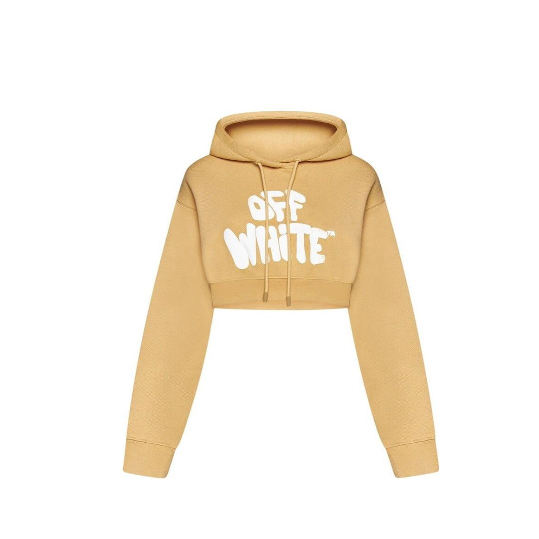 Off-White o1mle0425 70S Type Logo Sup Crop Hoodie in Sand Size L / US 10 / IT 46 - 1 Preview
