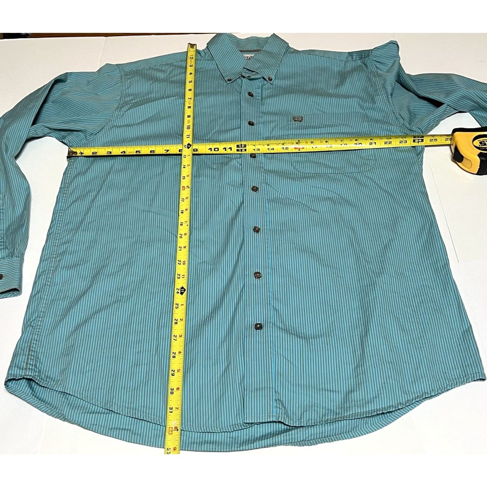 Vintage Cinch Shirt Men's M Button-Down Long Sleeve Turquoise Striped Western Cowboy Size US M / EU 48-50 / 2 - 4 Thumbnail