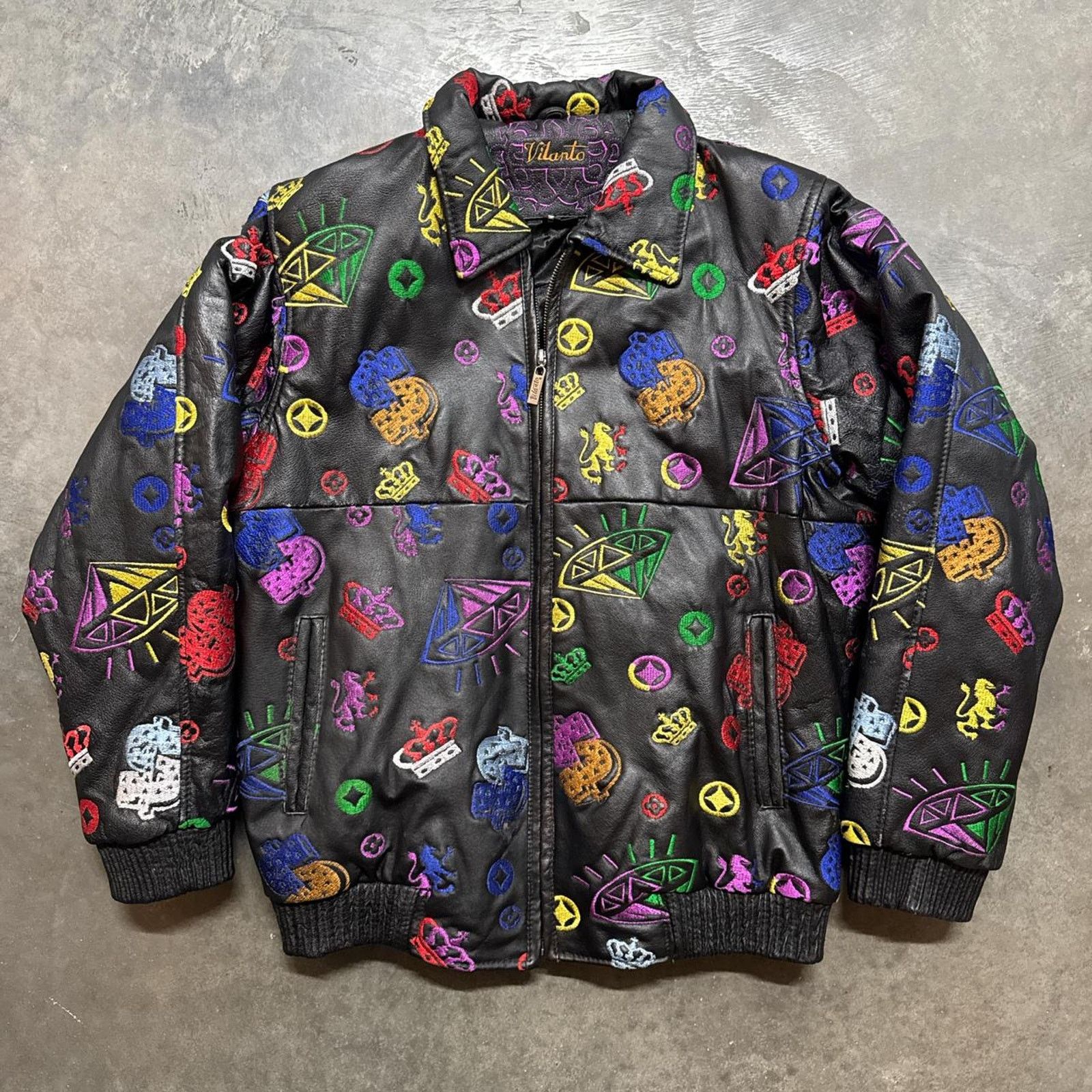 Vintage Vintage Y2K Diamonds Cash Pelle Pelle Style Leather Jacket Size US S / EU 44-46 / 1 - 1 Thumbnail