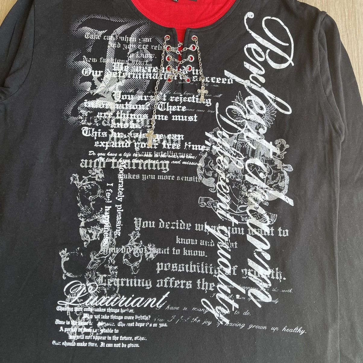 Japanese Brand Triune 3 Design Gothic Poem Eyelet Cross Chain Layer T-Shirt Size US L / EU 52-54 / 3 - 2 Thumbnail
