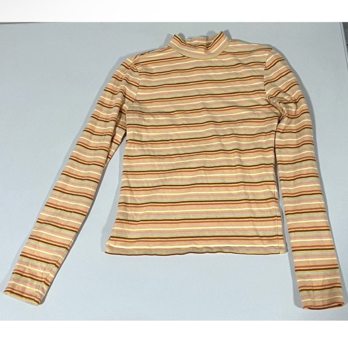 Vintage Orange Striped Long Sleeve Turtleneck Shirt Top Tee Size S🧡✨ Size S / US 4 / IT 40 - 1 Thumbnail