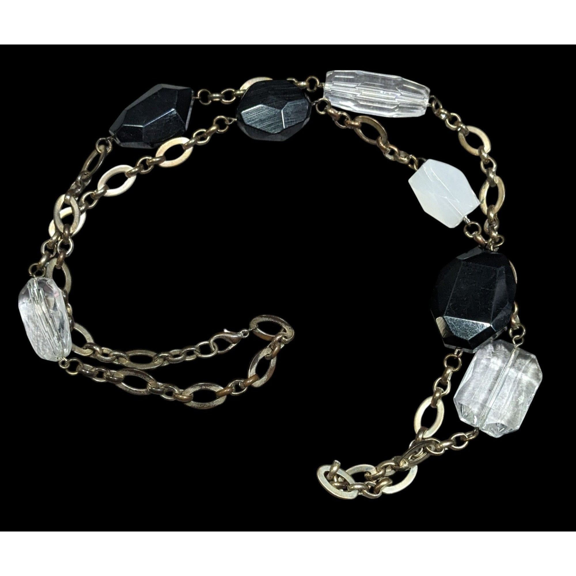Other Chunky Black And Clear Gemmed Necklace With Gold Tone Chain Size ONE SIZE - 1 Thumbnail