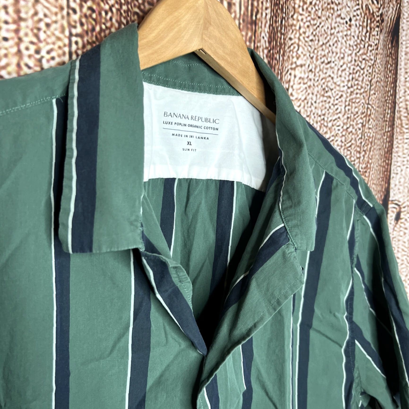 Banana Republic Banana Republic Luxe Poplin Shirt Men XL Striped Green Slim Fit Short Sleeve Size US XL / EU 56 / 4 - 2 Thumbnail