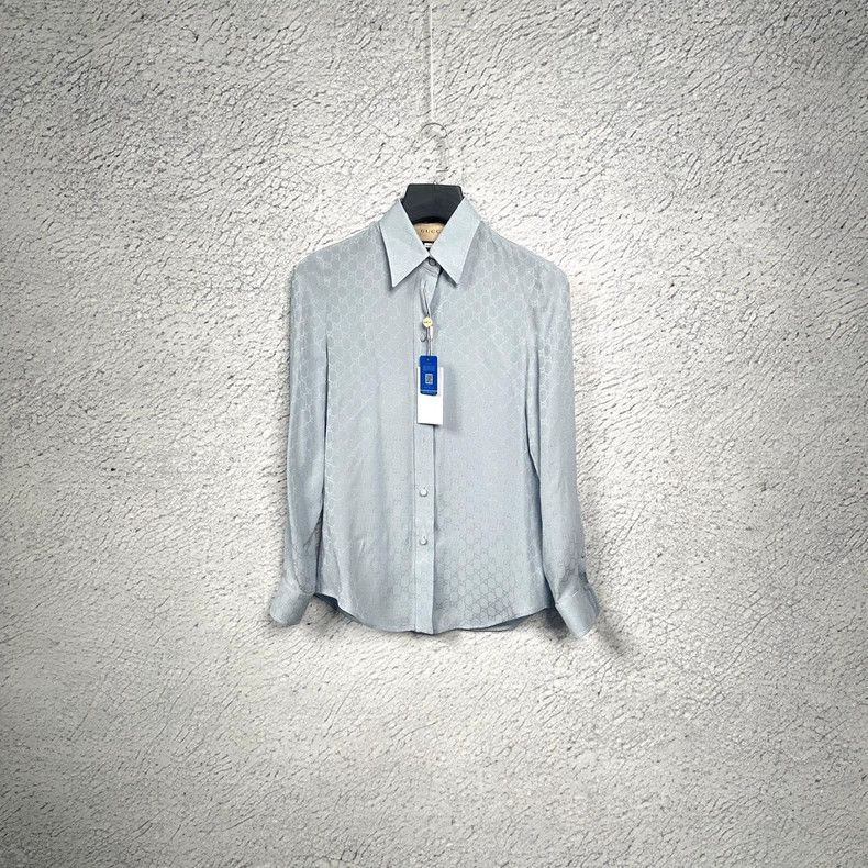 Gucci Light Blue Logo Long Sleeve Silk Shirt-dmc Size US S / EU 44-46 / 1 - 1 Thumbnail