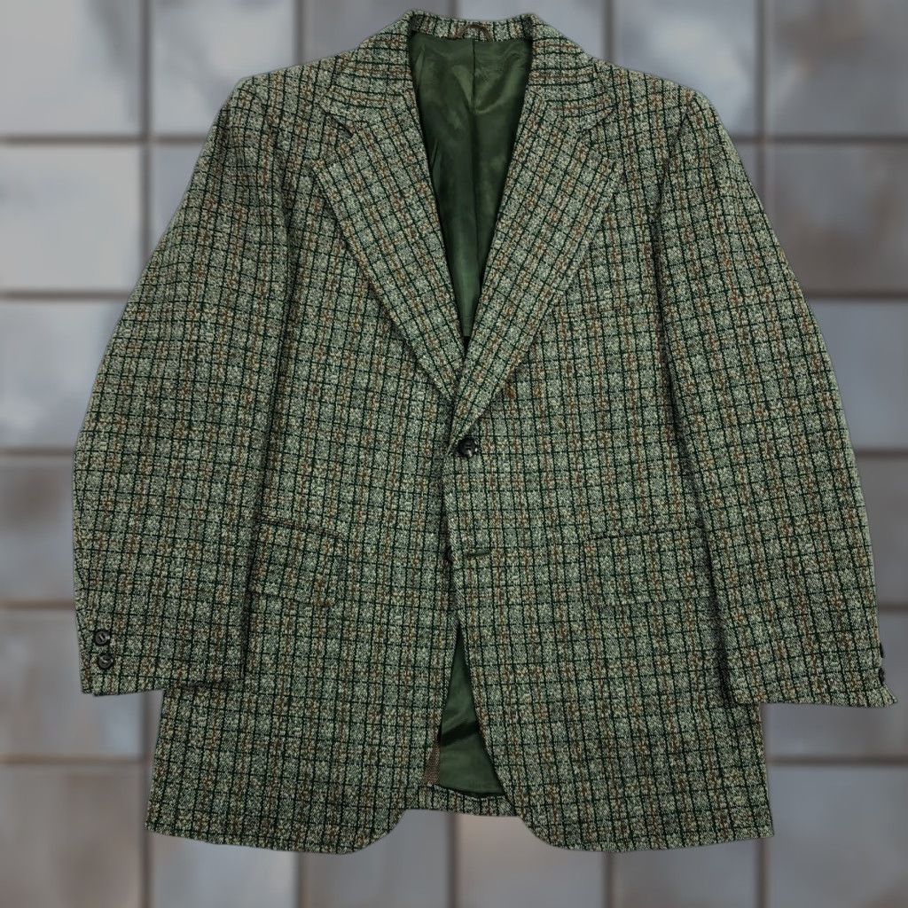 JCPenney JC Penney 42R Green Plaid Tweed Mens Blazer Sport Coat Jacket 70s Size 42R - 1 Thumbnail