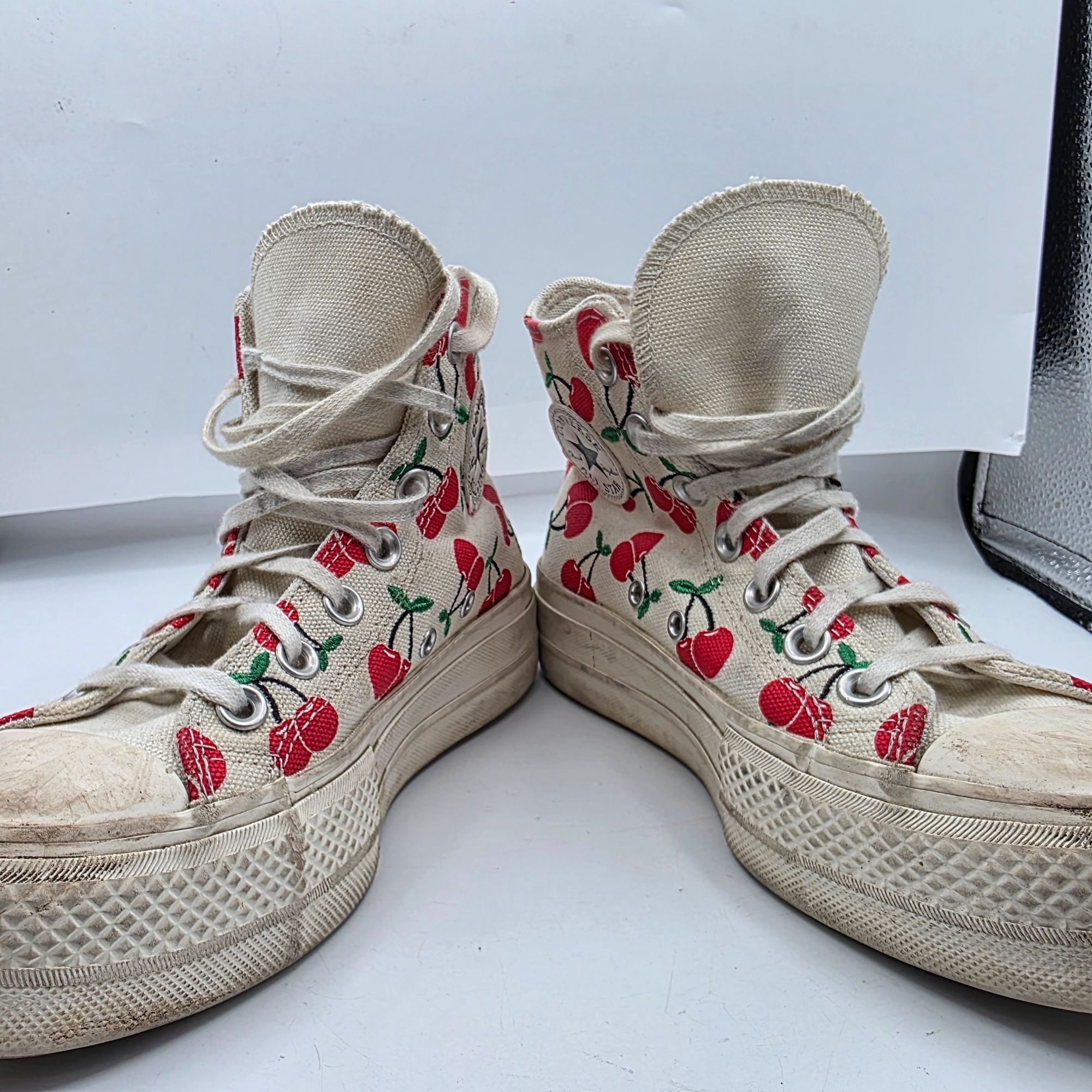 Converse Converse All Star Womens Size 5 White Red Cherry Print High Size US 5 / IT 35 - 3 Thumbnail