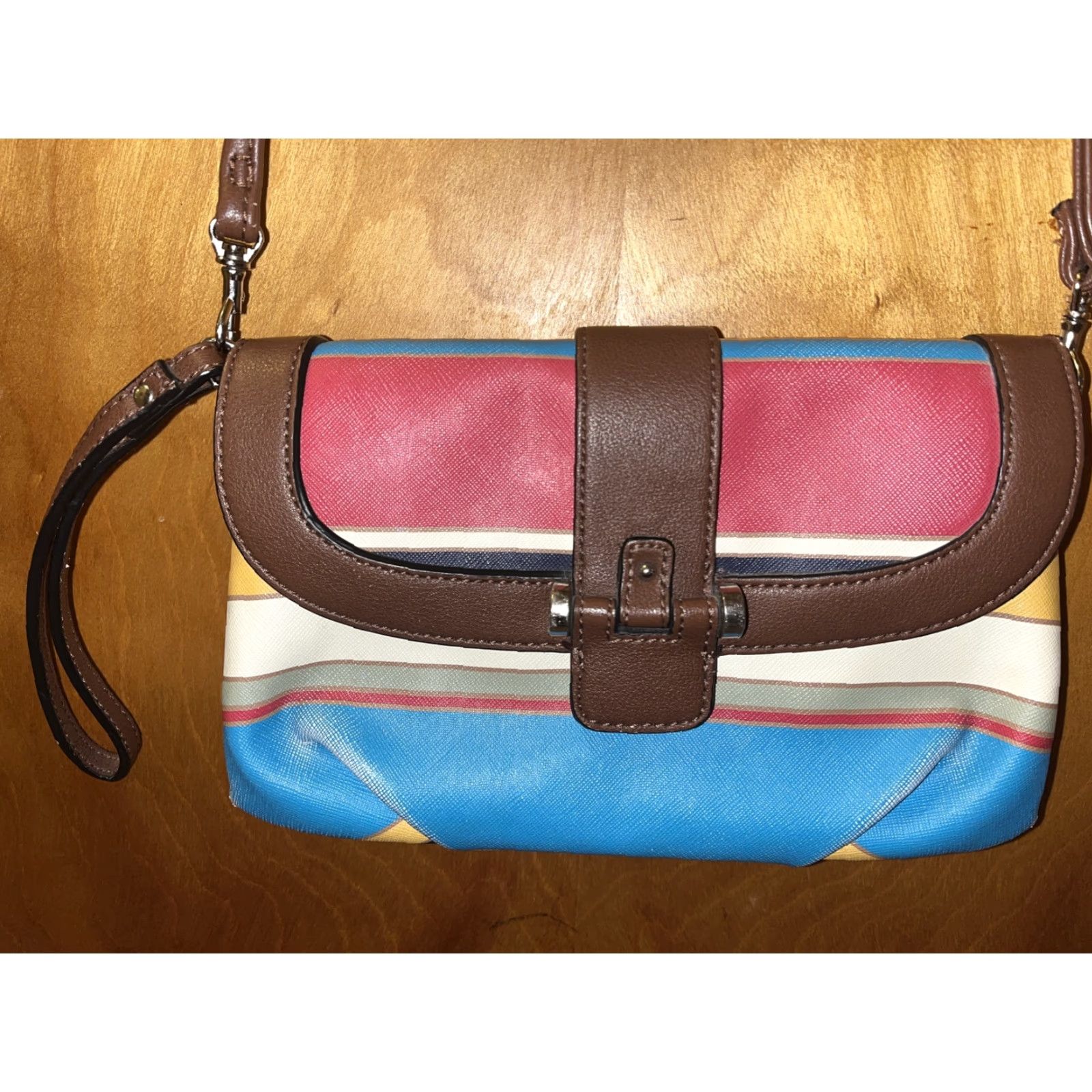 Chaps Chaps Ralph Lauren Multicolor Striped Crossbody Clutch Bag Small with Detachable Strap for Women Size ONE SIZE - 3 Thumbnail