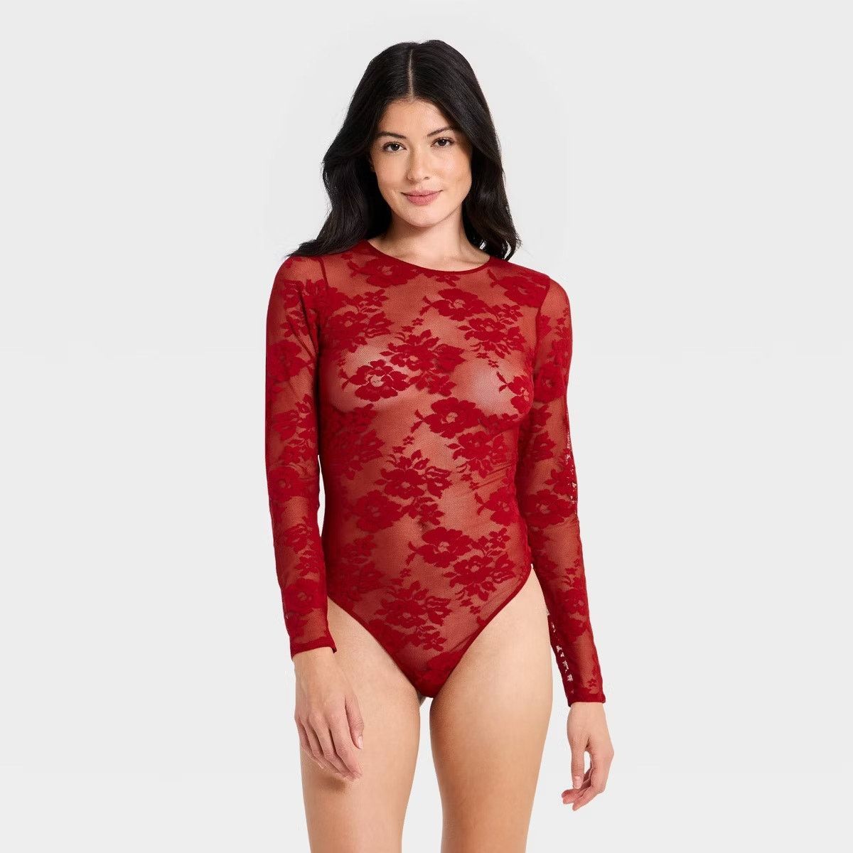 The Unbranded Brand Lace Long Sleeve Lingerie Bodysuit Avidlove Size Medium Red Size M / US 6-8 / IT 42-44 - 1 Thumbnail