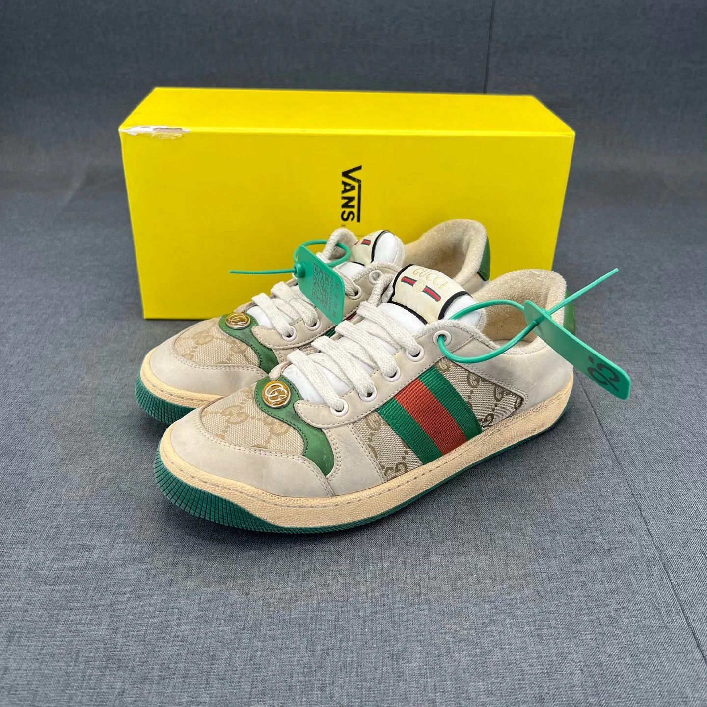 Gucci Gucci Enamel Distressed Sneakers Grey Green 37.5 Size US 7.5 / IT 37.5 - 1 Thumbnail