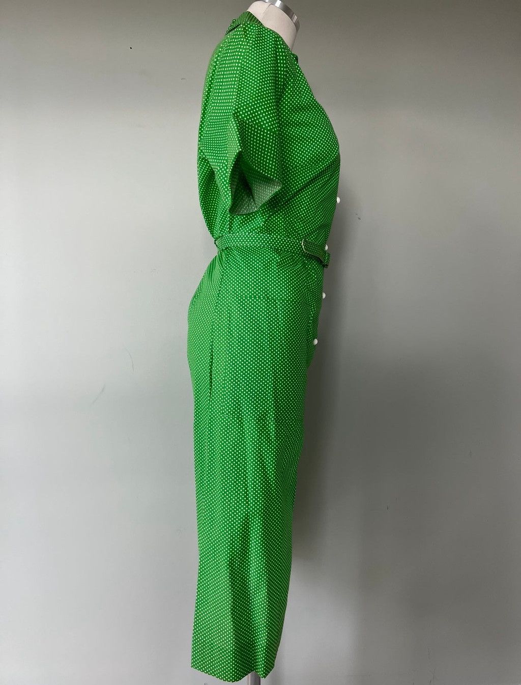Vintage BNWT 1960s Vintage Green Polka Dot Rockabilly Shirt Dress 14 Size L / US 10 / IT 46 - 5 Thumbnail