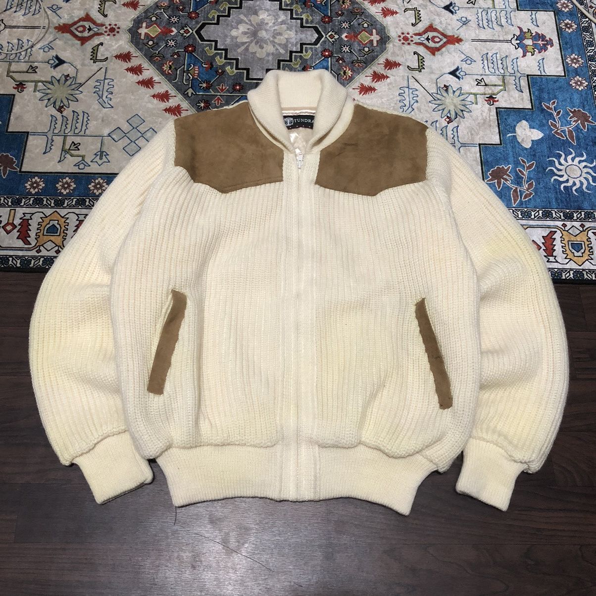 image of Aran Isles Knitwear x Tundra Canada Bomber Knit Jacket in Offwhite, Men's (Size Medium)