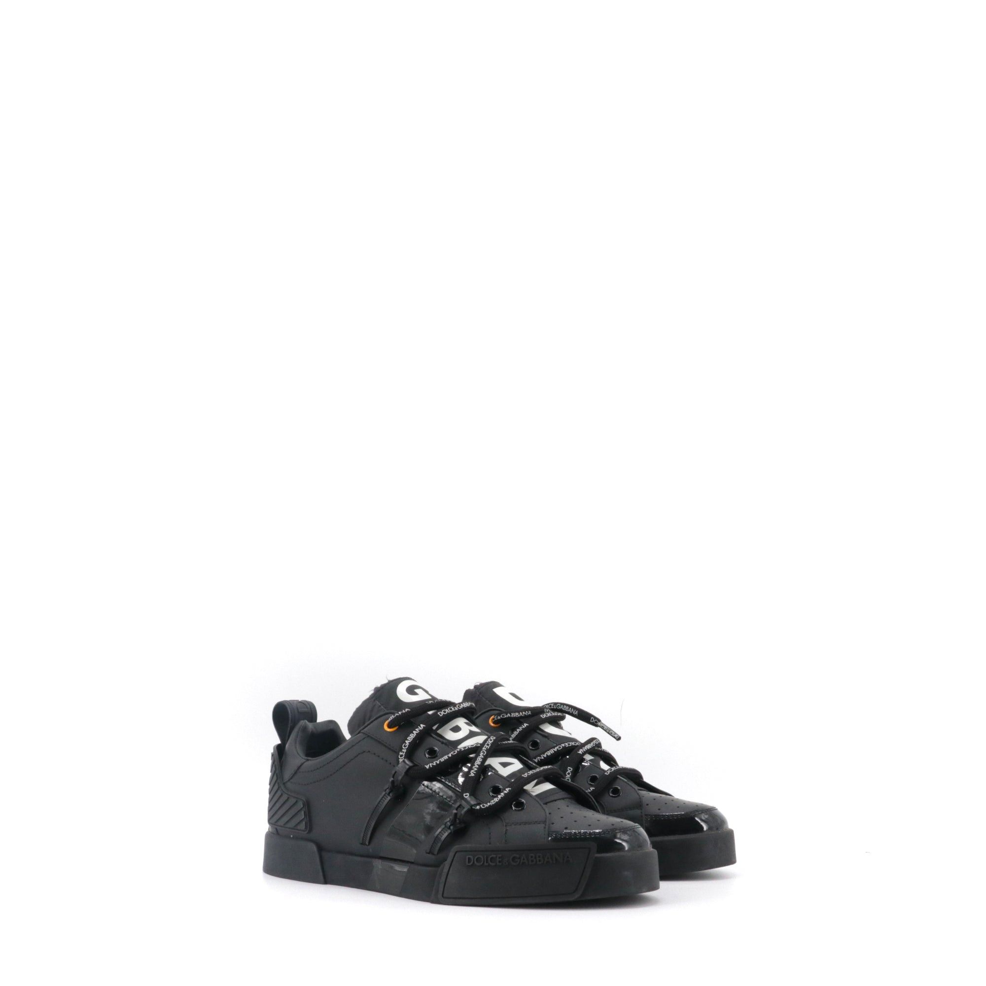DOLCE & GABBANA - Dolce & Gabbana Portofino sneakers in calfskin and black patent leather (T38)