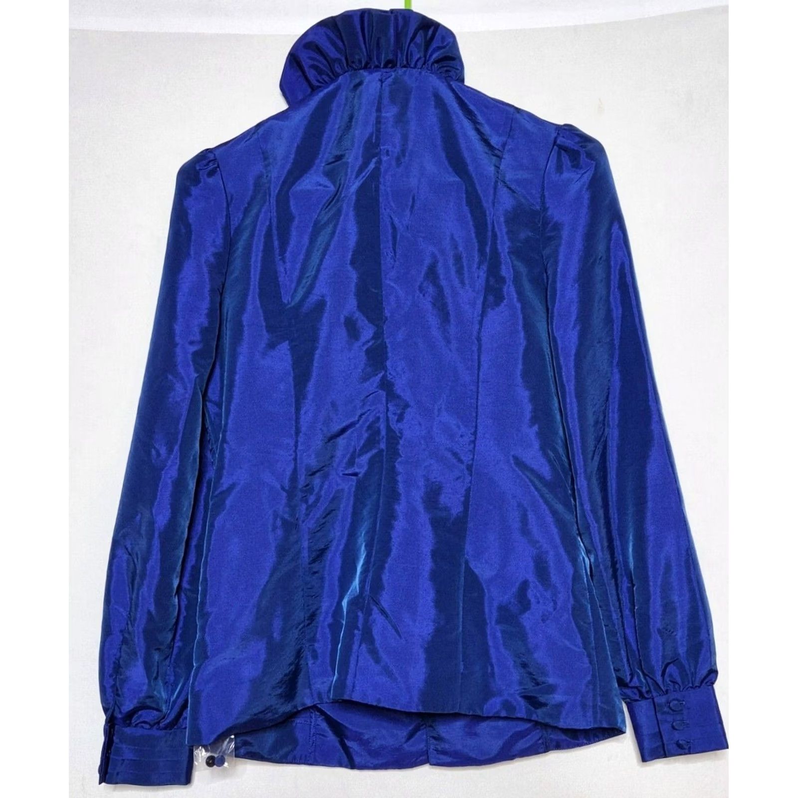 Vintage J Peterman Womens Blouse Button Up Ruffle Long Sleeve Blue Size 4 - Nylon Blend Solid Top Size S / US 4 / IT 40 - 2 Thumbnail