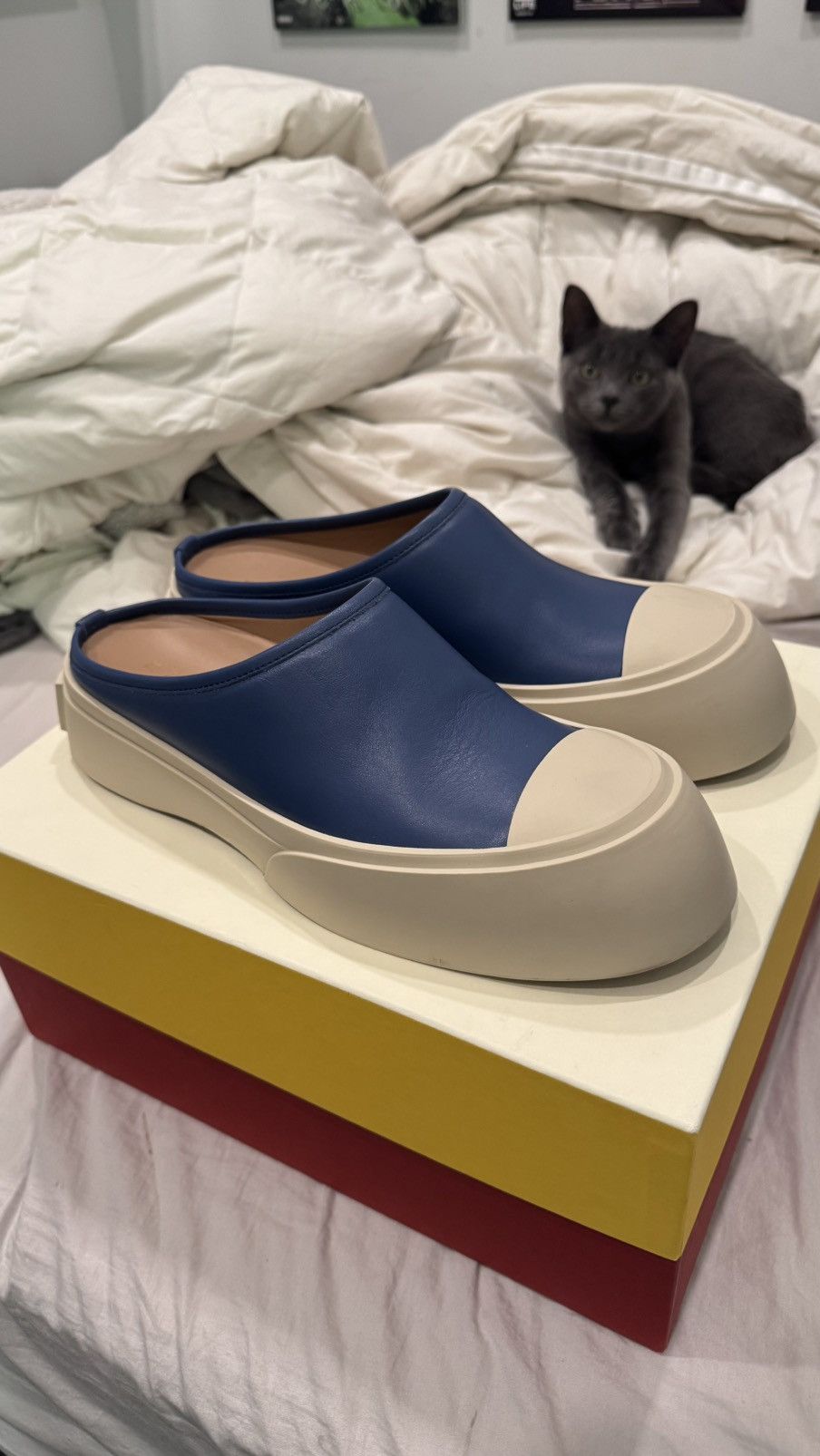 Marni Marni Pablo Leather Shearling Mule (Blue) Size US 9 / EU 42 - 1 Thumbnail