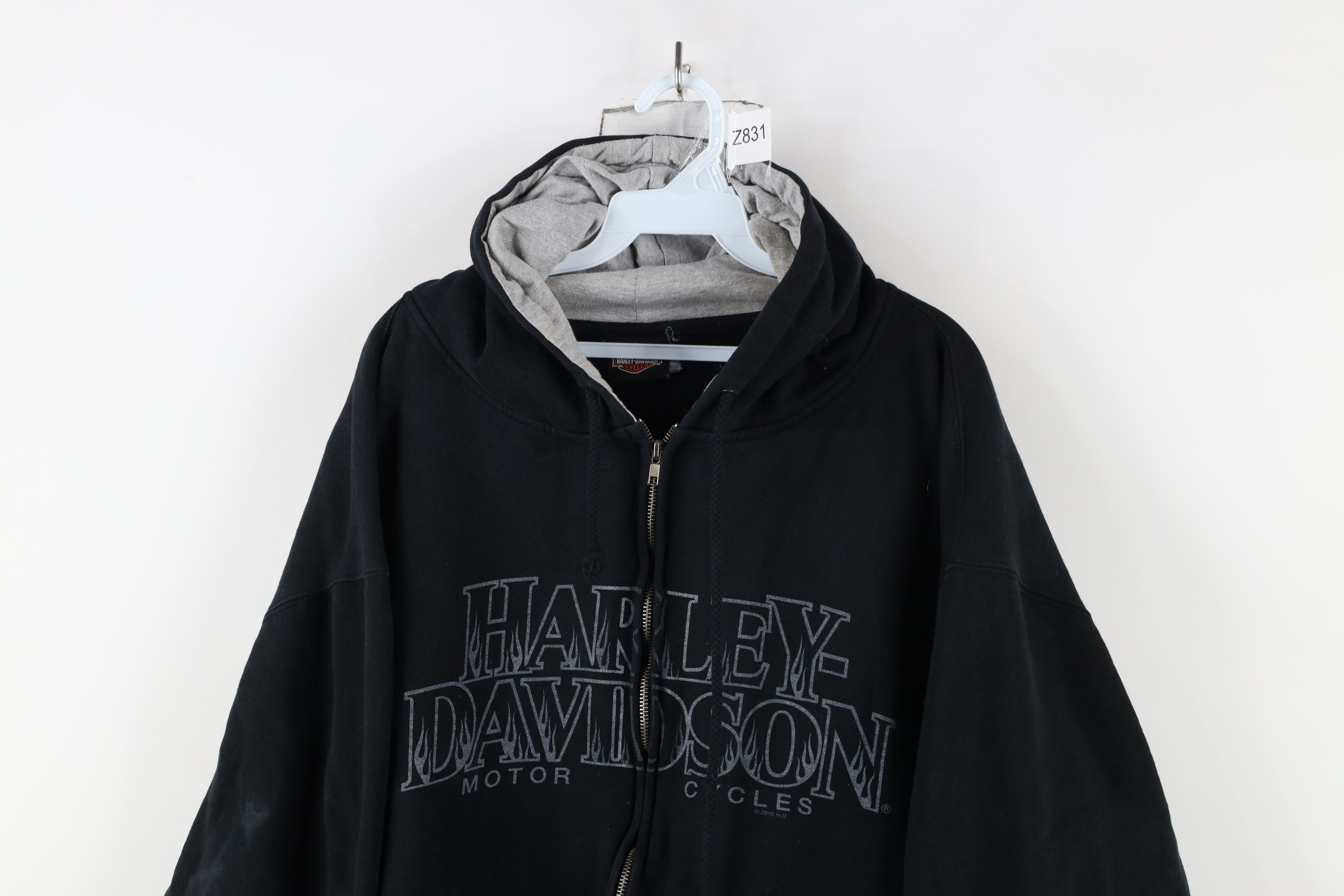 Harley Davidson × Vintage Vintage Y2K Harley Davidson Flames Full Zip Hoodie Black Size 3XL / US 20-22 - 2 Thumbnail