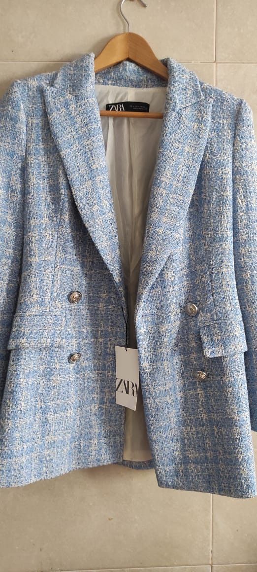 Zara Zara Plaid Texture Tweed Woolen Double Breasted Blazer Size S / US 4 / IT 40 - 13 Thumbnail