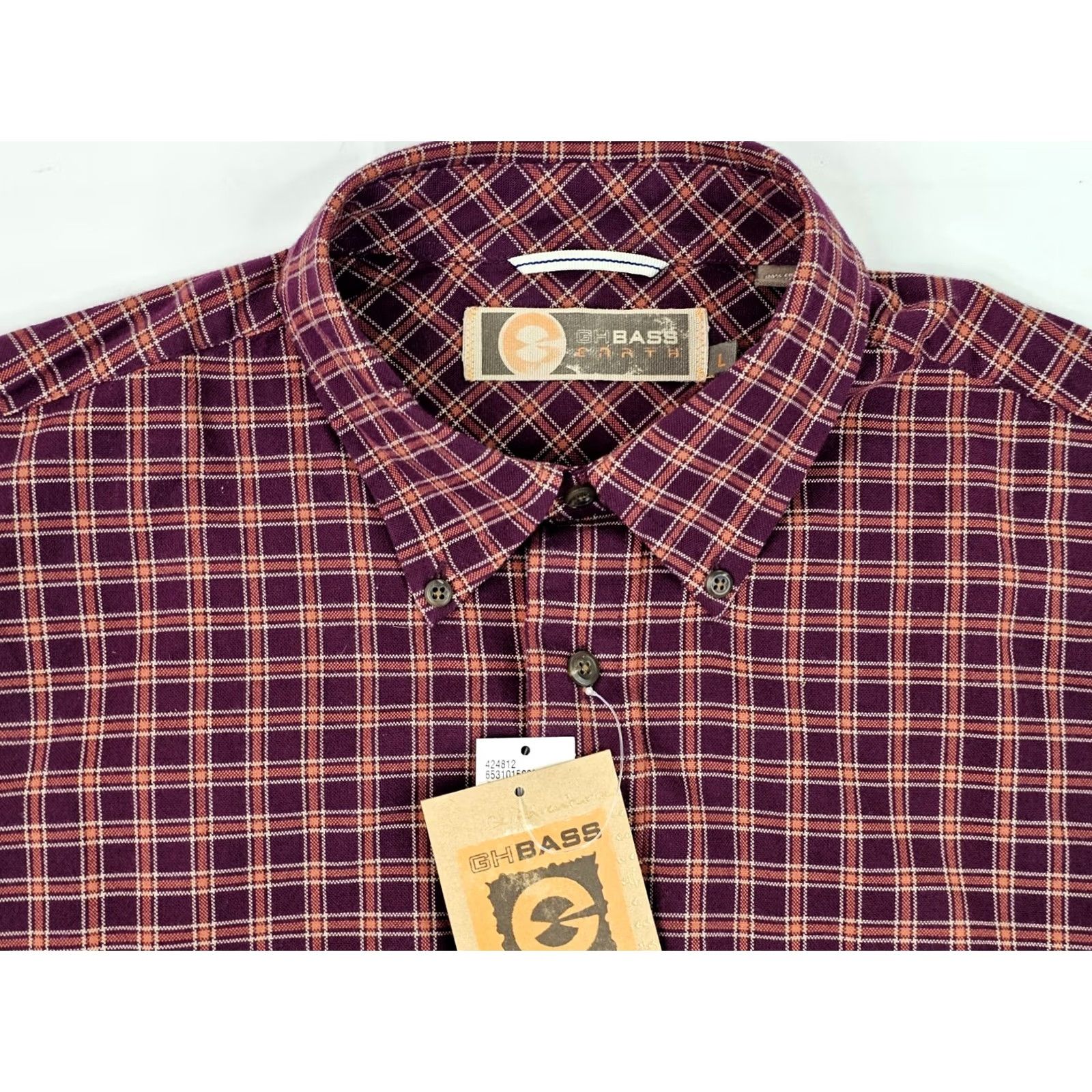 Vintage GH Bass Earth Wash Oxford Cotton Flannel Shirt Men L Burgundy Orange NWT Windwash Oxford Plaid Button-Down Size US L / EU 52-54 / 3 - 3 Thumbnail
