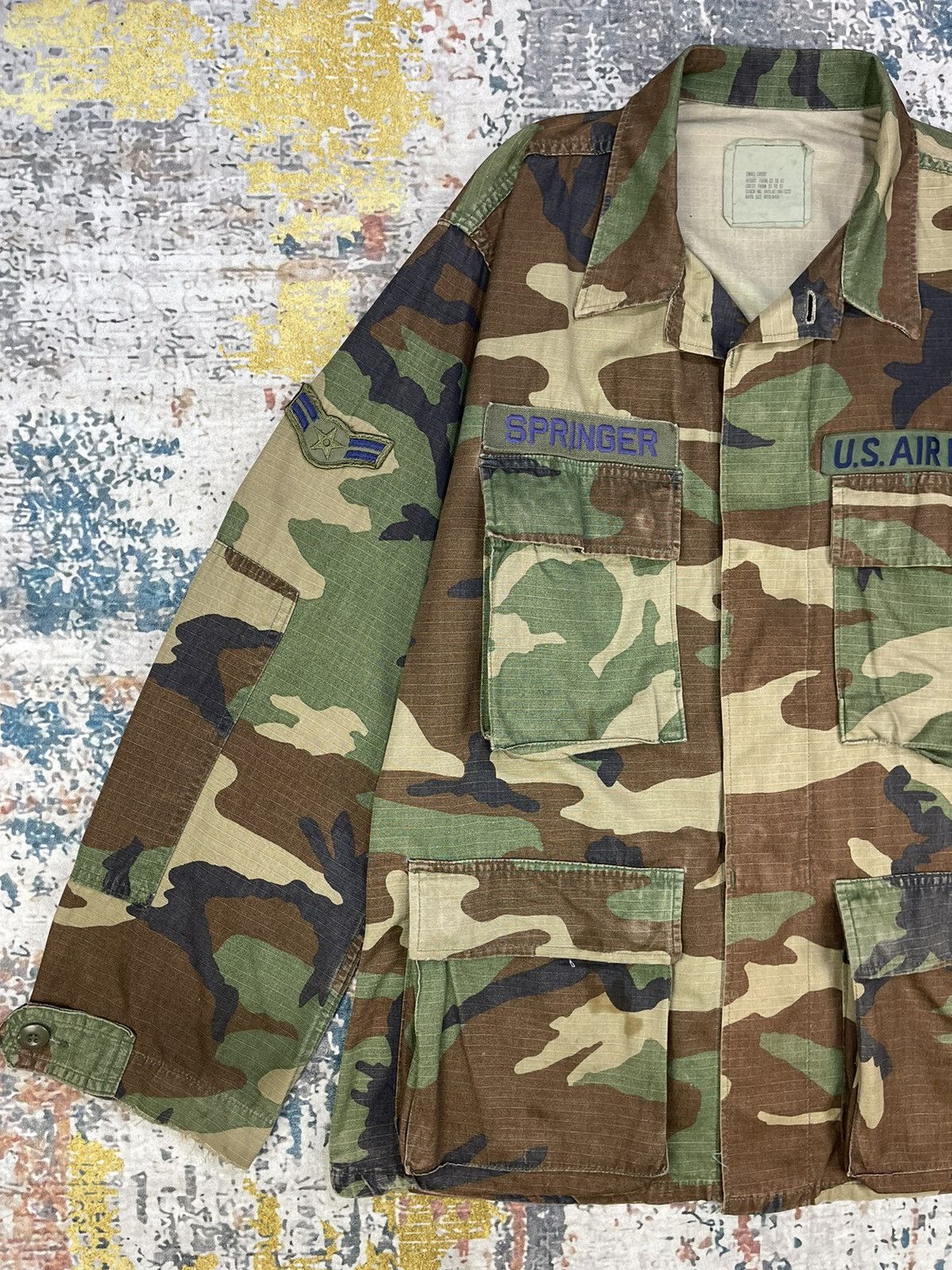 Vintage Vtg 80s USAF Airman First Class Woodland Camo Combat Jacket Size US S / EU 44-46 / 1 - 3 Thumbnail