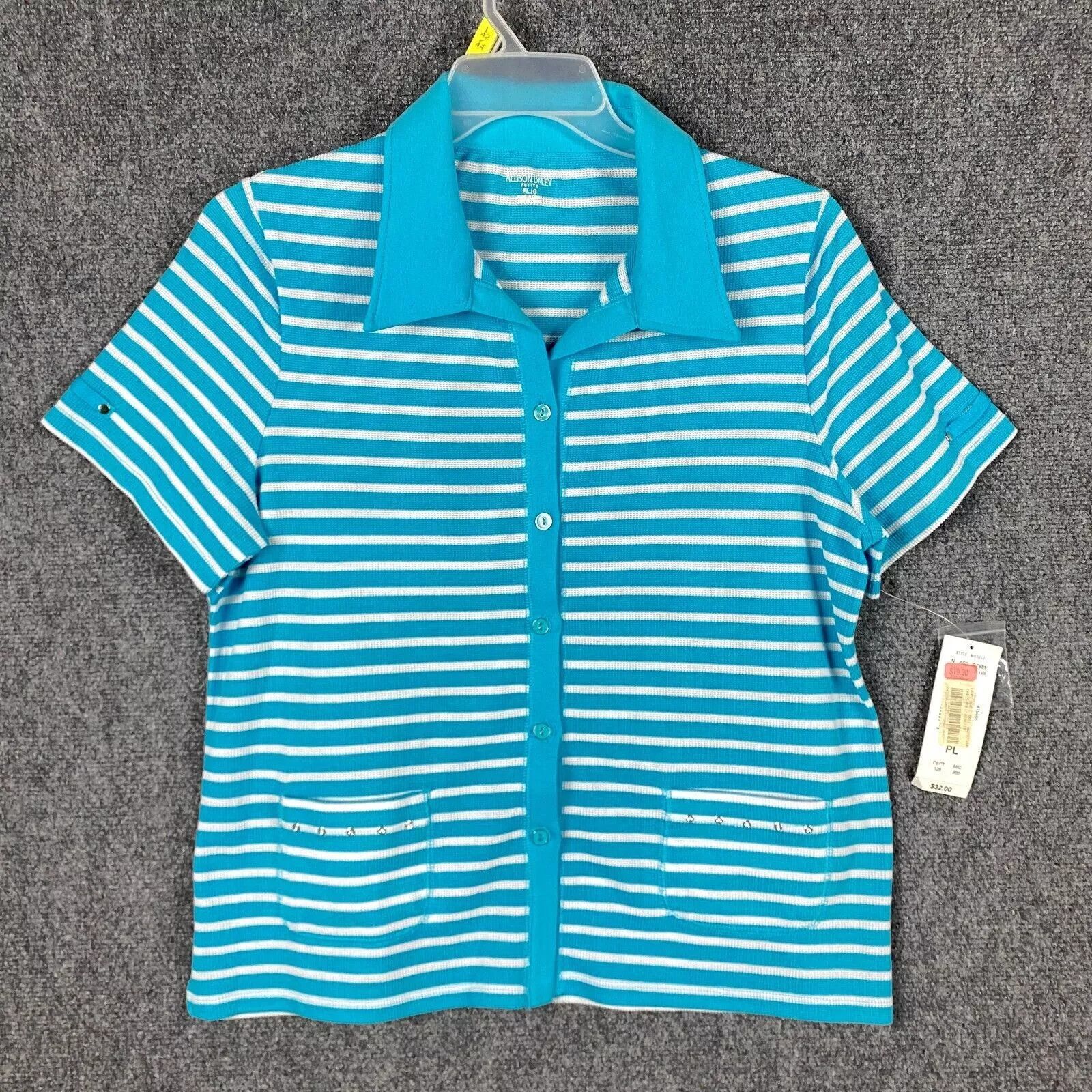 Other Allison Daley Button Up Top Women's Striped Short Sleeve PL Size L / US 10 / IT 46 - 1 Thumbnail