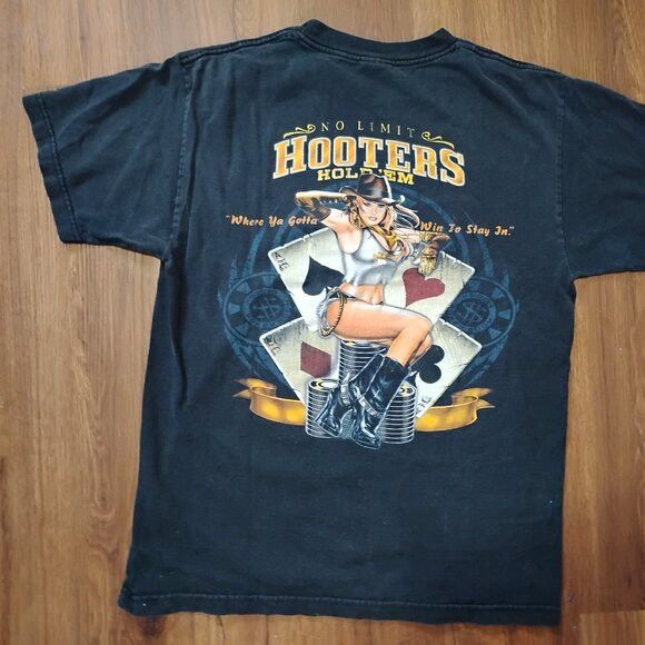 AAA Vintage Hooters Las Vegas No Limit Hold 'Em Poker T-Shirt Size M / US 6-8 / IT 42-44 - 6 Thumbnail