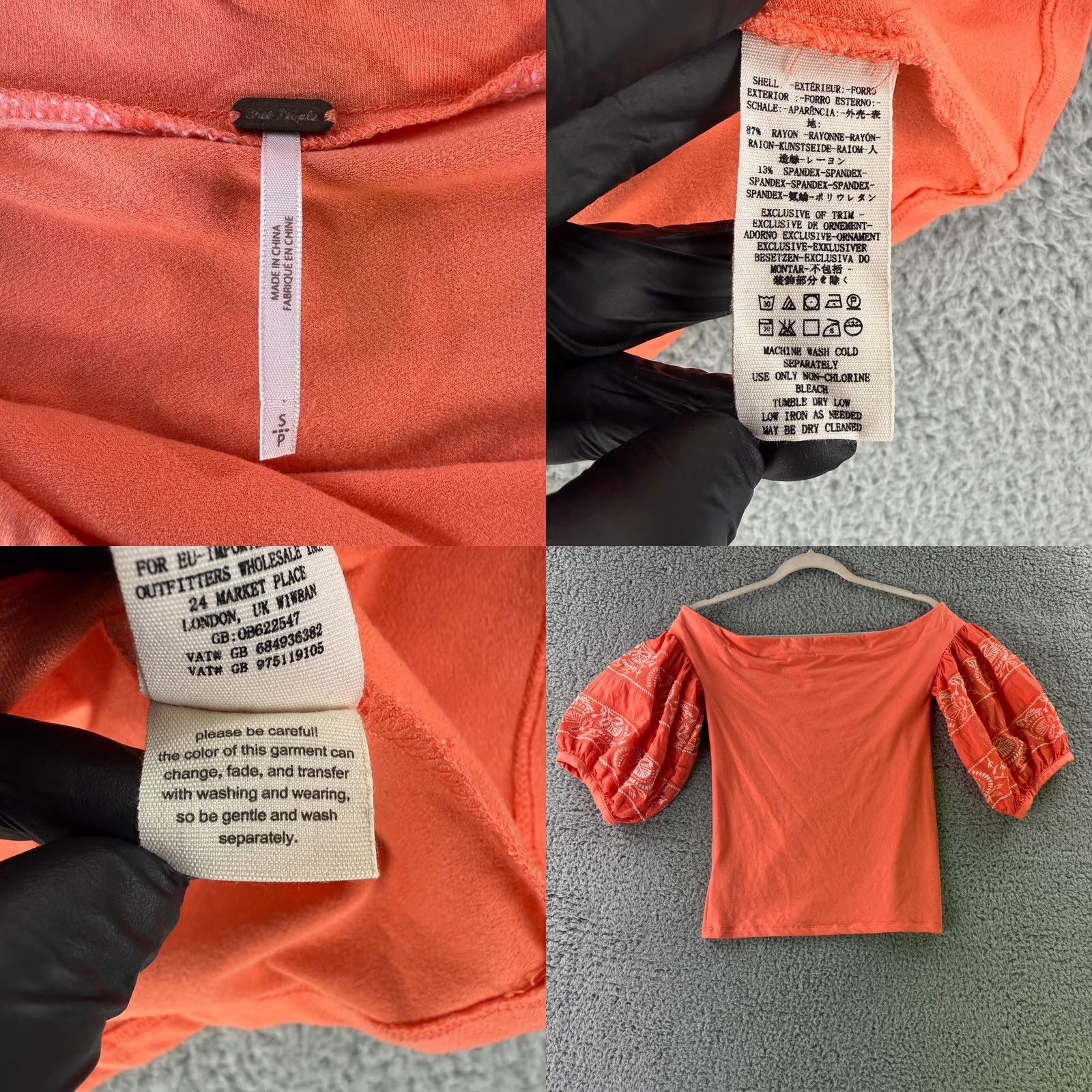 Free People Free People Rock With It Top Womens Small Orange Off Shoulder Embroidered Boho Size S / US 4 / IT 40 - 8 Thumbnail