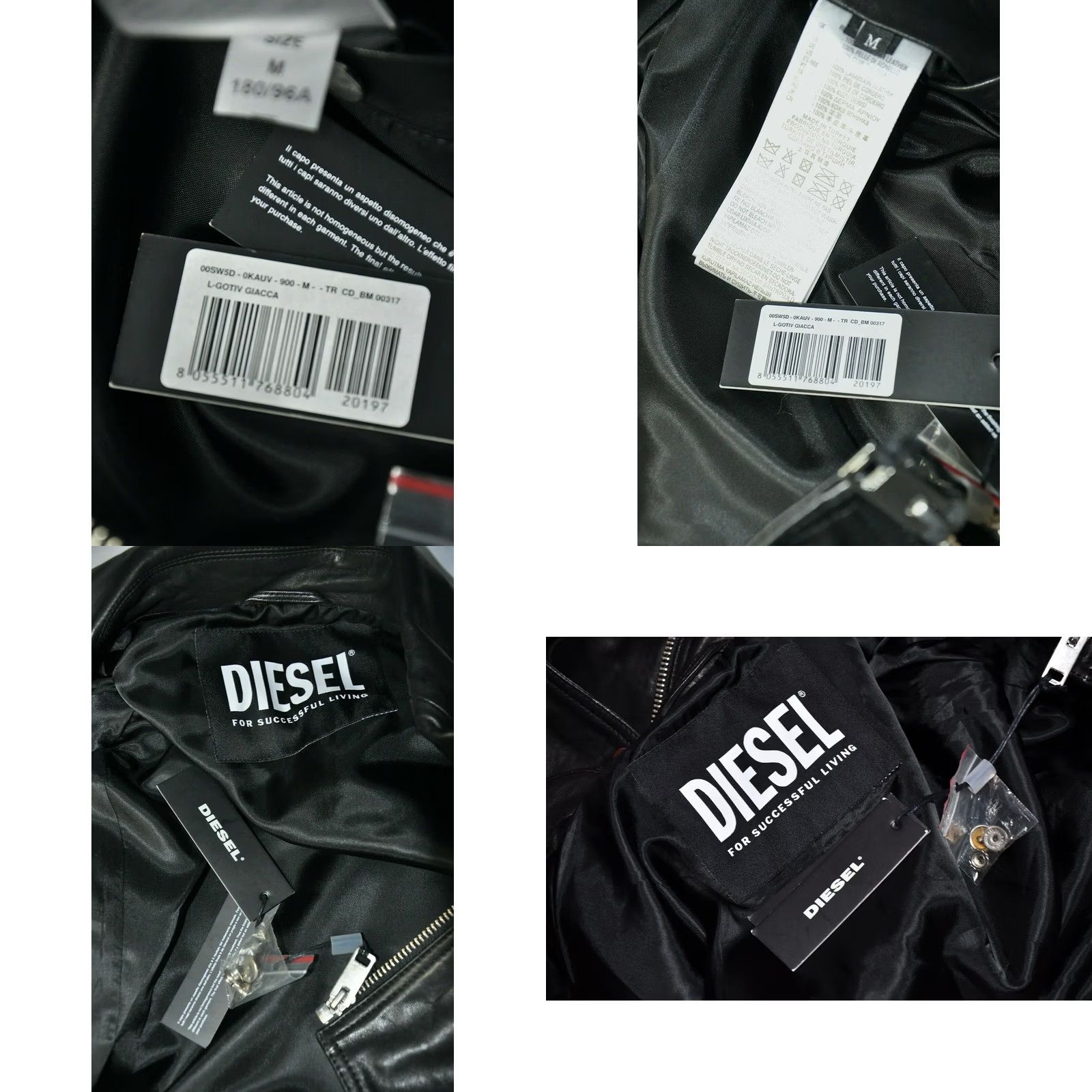 Diesel Diesel L-Gotiv-A Biker Leather Jacket Men's M Diesel Leather Jacket Motorcycle Jacket Black 57 cm Chest 60 cm Length 70 cm Sleeve 45 cm Shoulders XS? Size US M / EU 48-50 / 2 - 9 Thumbnail