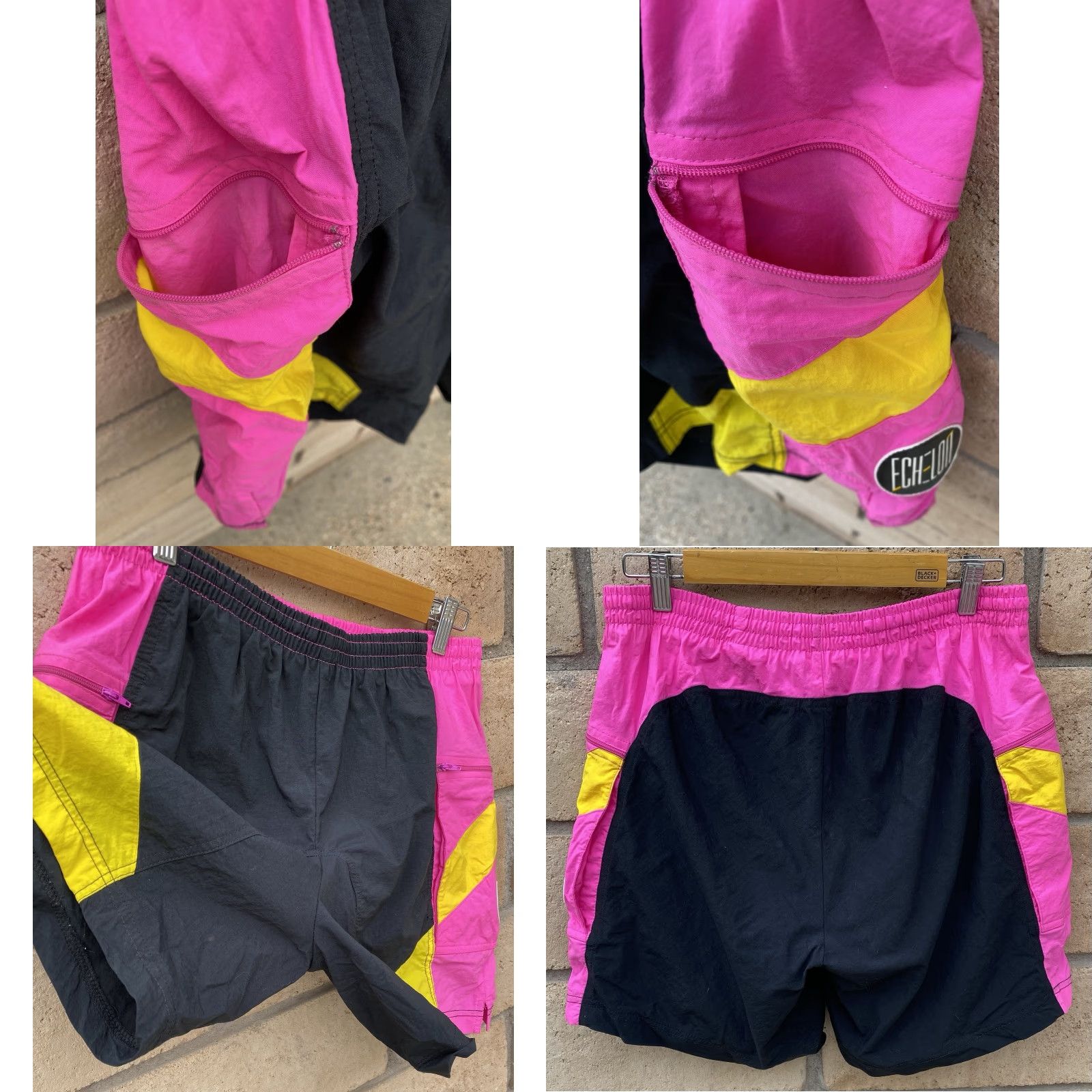 Nike VINTAGE Nike Echelon Men’s Nylon Shorts Ball Black Pink Yellow Geometric Logo Drawstring Pockets 1980s 1990s Cycling Mens L Size US 33 - 10 Thumbnail