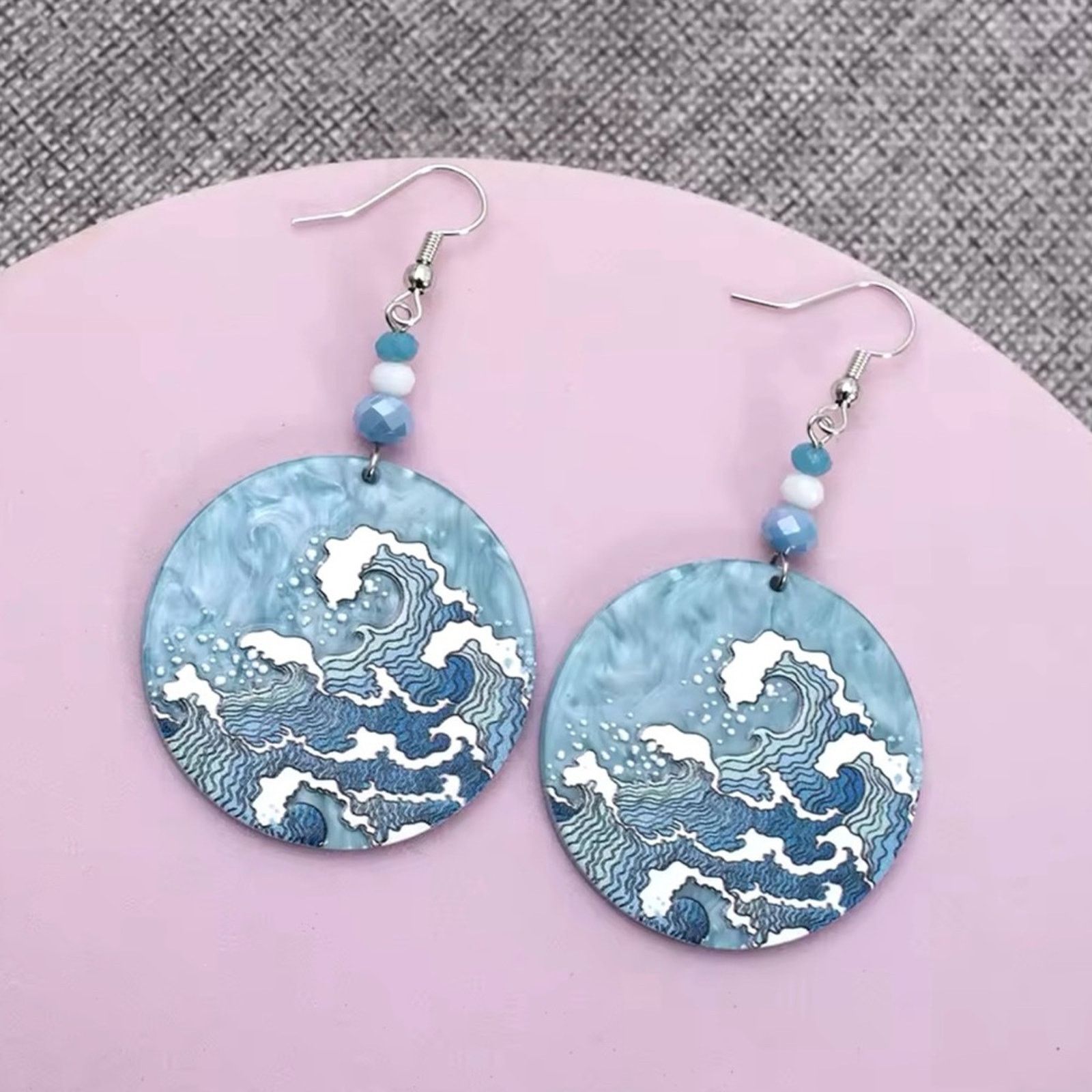 Other Beach Wave Blue Waves Acrylic Earrings For Women Size ONE SIZE - 5 Thumbnail