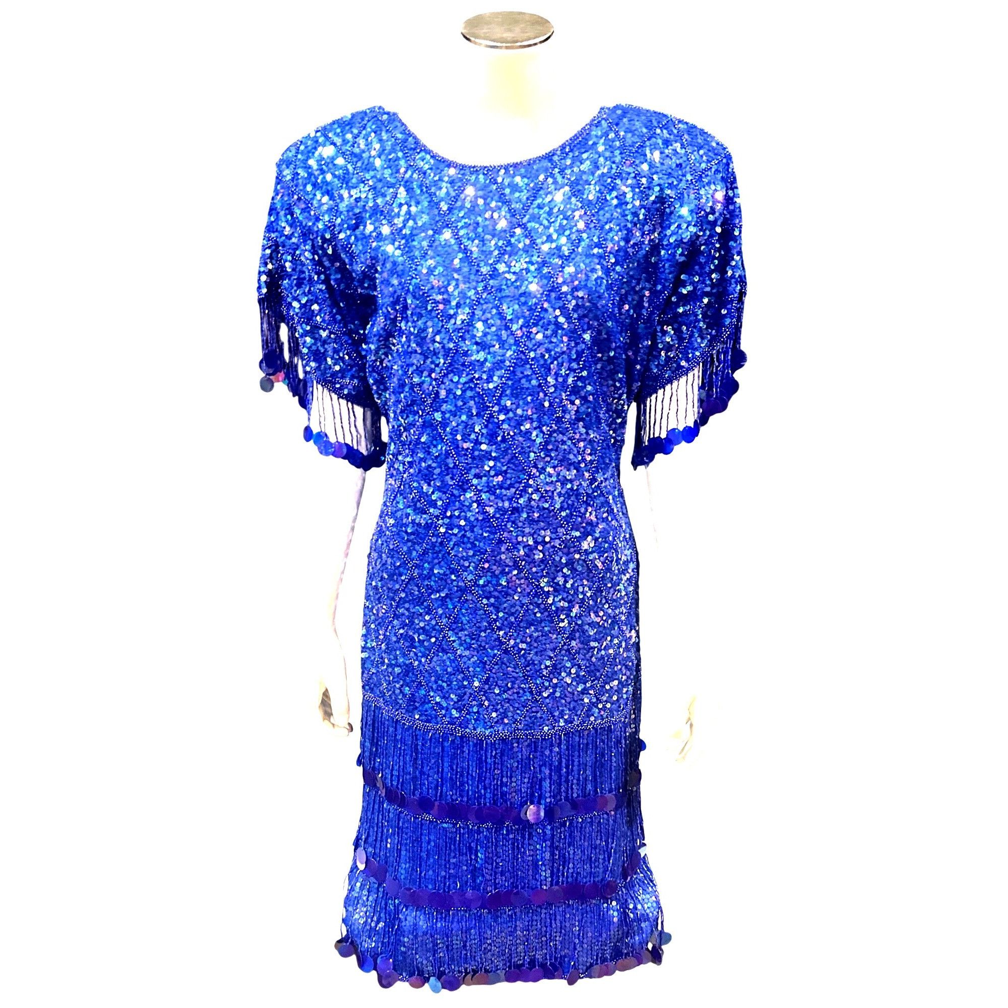 Other Scala Silk Sequin Medium Fringe Flapper Dress Blue Beaded Ga Size M / US 6-8 / IT 42-44 - 3 Thumbnail