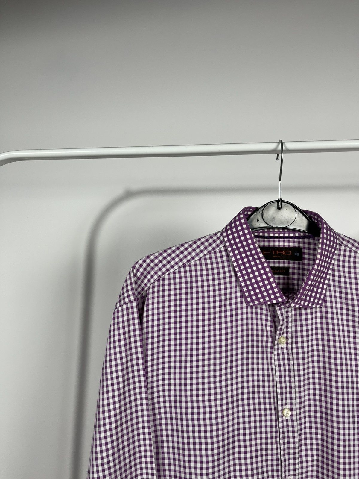 Etro Etro Milano Shirt Men’s Size 40 – Purple Gingham Slim Fit Size US L / EU 52-54 / 3 - 3 Thumbnail