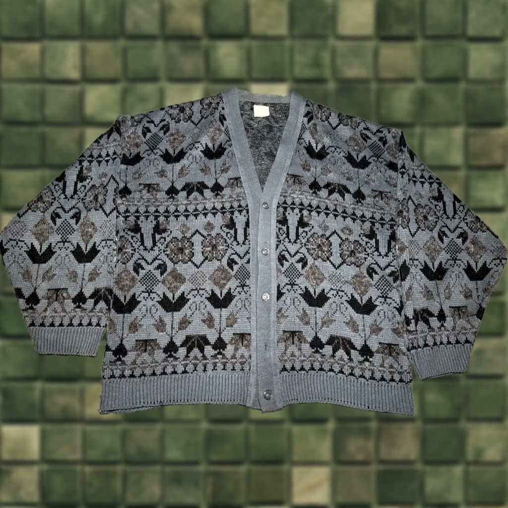 Vintage VINTAGE 60s 70s Wool Mohair Sweater Cardigan Knit Mens Large Gray Geometric Abstract Knit Wool Blend Shirt/Cardigan? Size US L / EU 52-54 / 3 - 1 Thumbnail