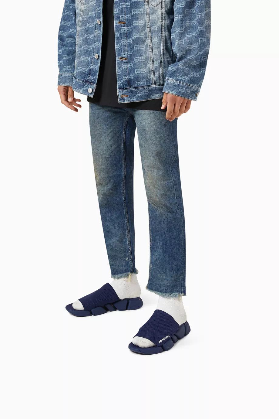 Balenciaga o1in1g0924 Speed 2.0 Recycled Knit Slide Sandal in Navy Size US 7 / EU 40 - 2 Thumbnail
