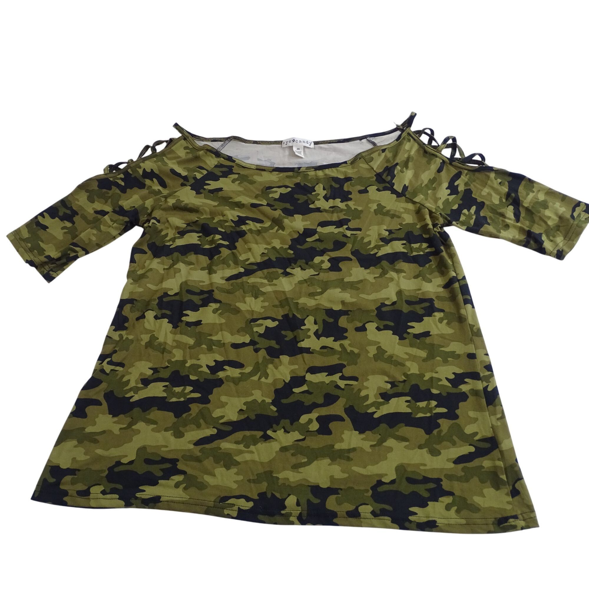 Other Eye Candy Green Camo Strappy Shoulder Top Women Size 2X Size XXL / US 16-18 / IT 52-54 - 1 Thumbnail