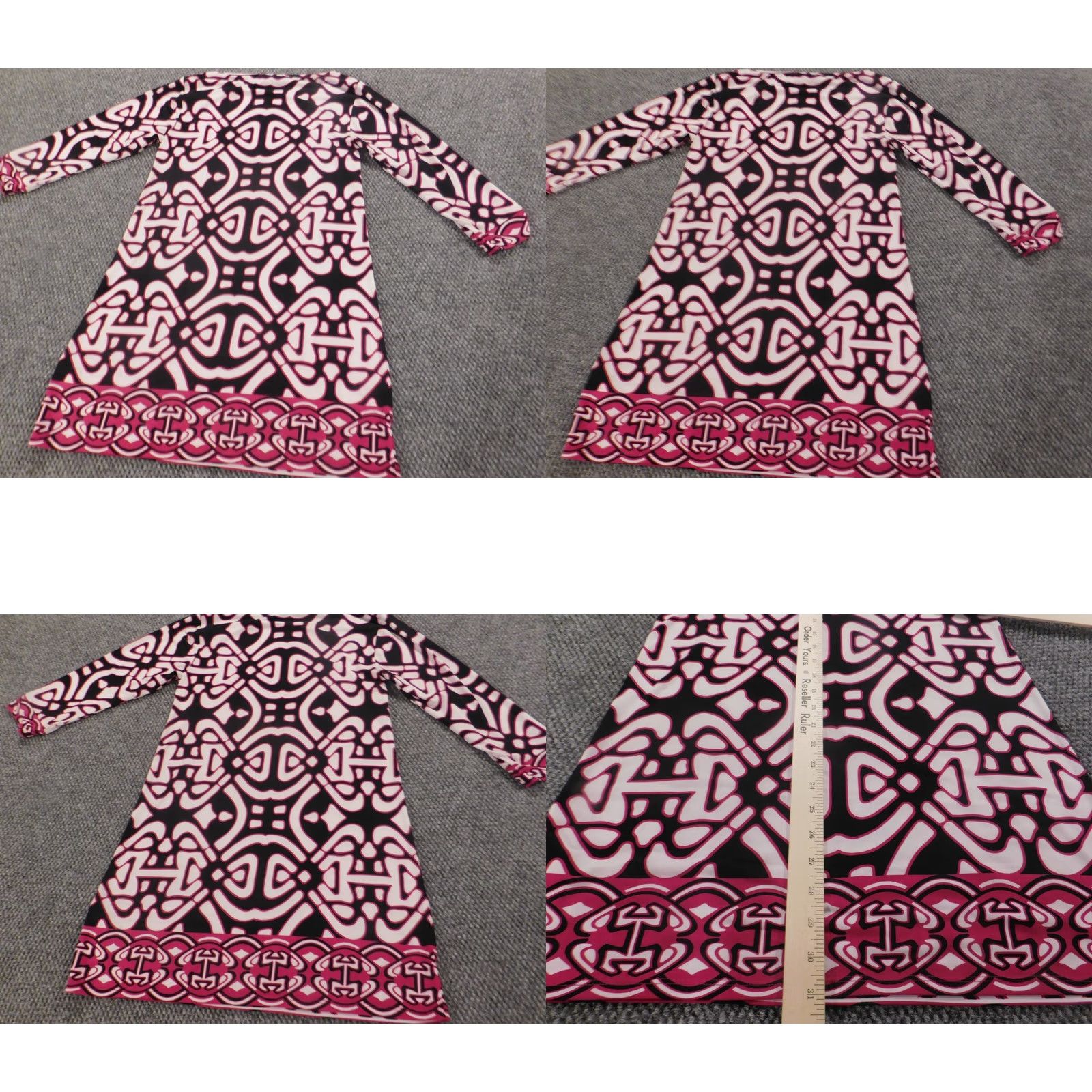 Vintage Laundry by Design Purple A-Line Dress - Long Sleeve, Crew Neck, Knee Length, Geometric Knit, Lined, Puff Sleeve, Zip, Casual, Women, Size 2 Size XS / US 0-2 / IT 36-38 - 8 Thumbnail