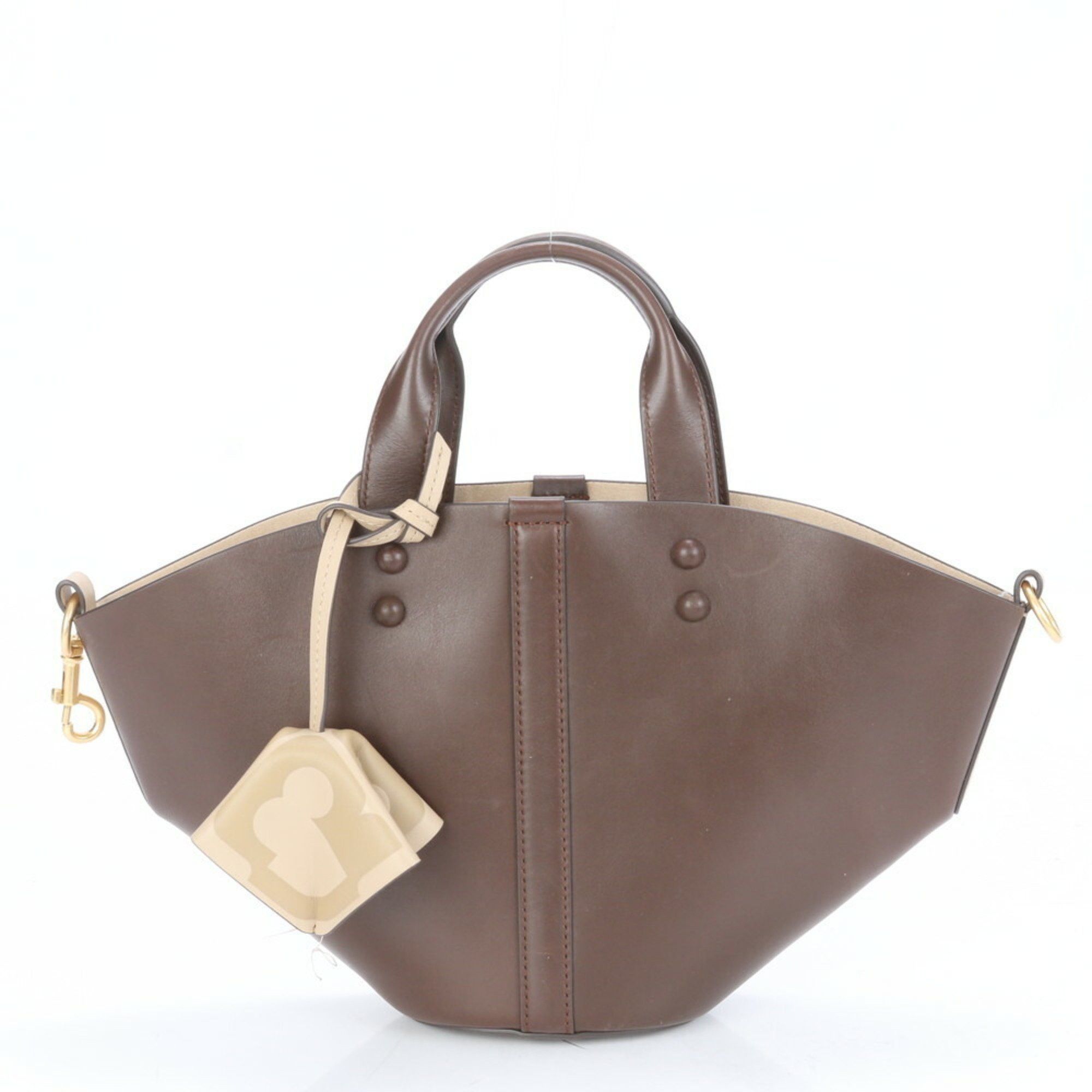 Tory Burch Sete Leather Handbag Tote Bag Brown Gold Hardware Shoulder Women's