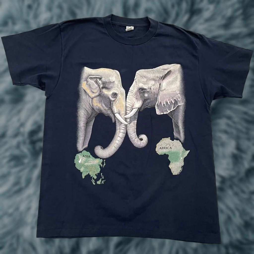 Vintage VINTAGE Turner Originals Elephant Shirt Adult XL Blue Solid Graphic 90s Wildlife Mens Size US XL / EU 56 / 4 - 1 Thumbnail
