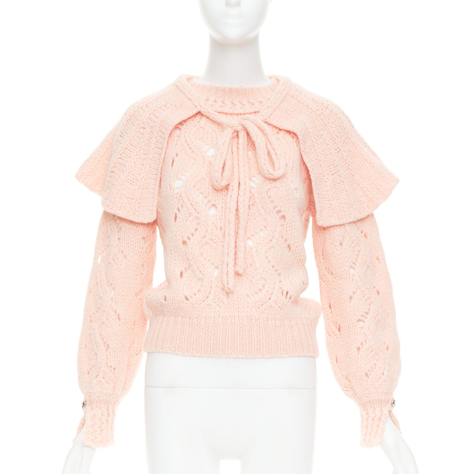 Chanel CHANEL 21B pink wool alpaca blend ruffle capelet sweater FR34 XS Size XS / US 0-2 / IT 36-38 - 1 Thumbnail