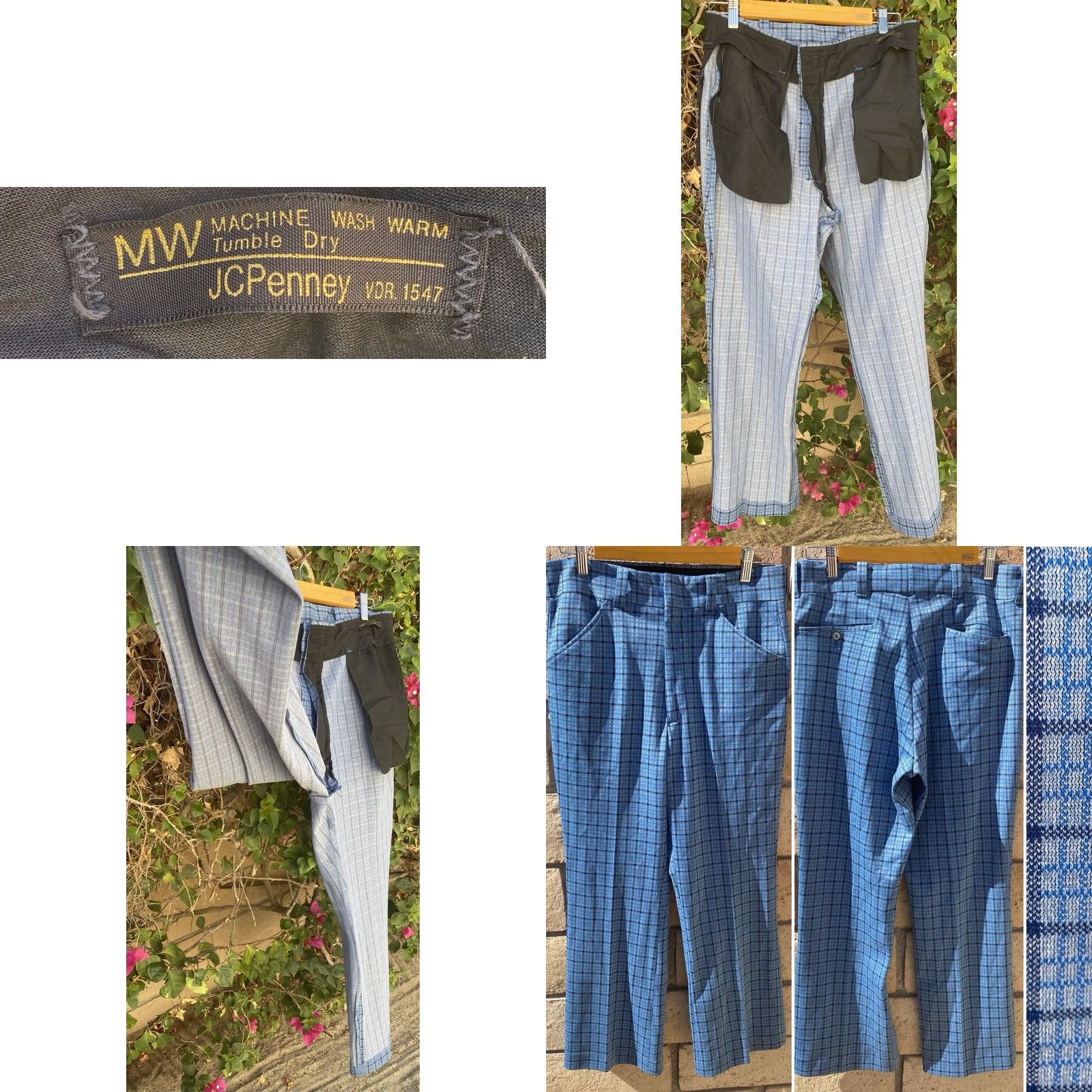 JCPenney Vtg Plaid Polyester Pants Scovill Zipper JCPenney 32 in Waist 60s 70s Hippy Mod Pants Mens Size US 32 / EU 48 - 8 Thumbnail