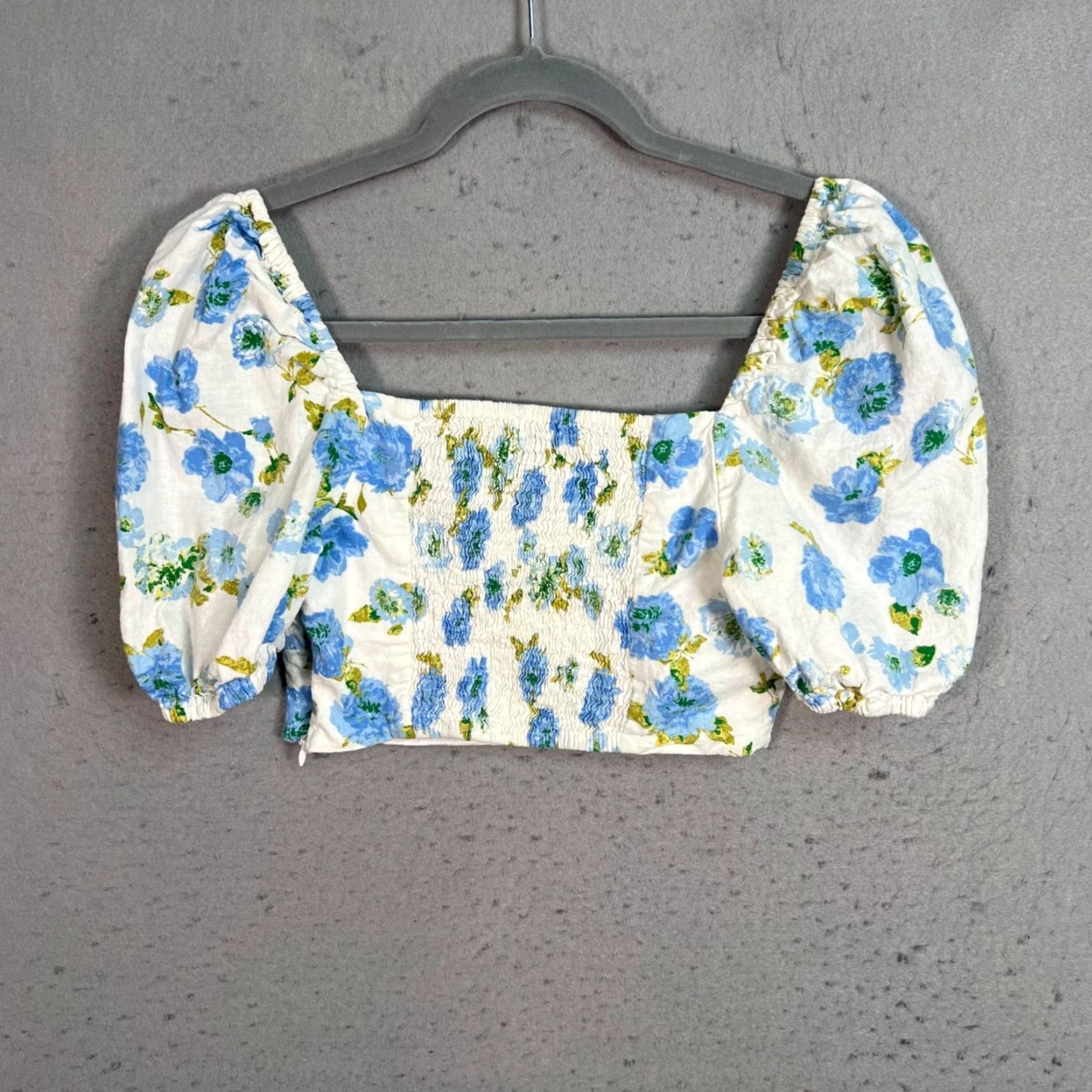 Zara Zara Womens Small Floral Puff Sleeve Crop Top Blouse Shirt Crop White Summer Spring Size S / US 4 / IT 40 - 2 Thumbnail