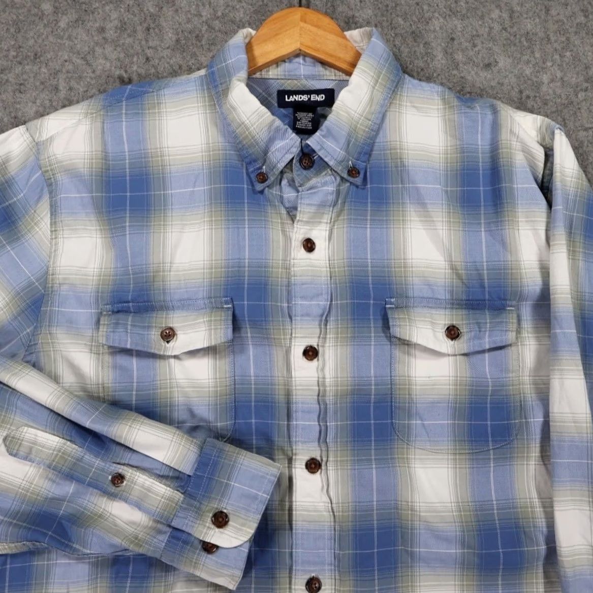 Lands' End Lands' End Mens L Blue Plaid Flannel Button Down Shirt Traditional Fit Size US L / EU 52-54 / 3 - 4 Thumbnail