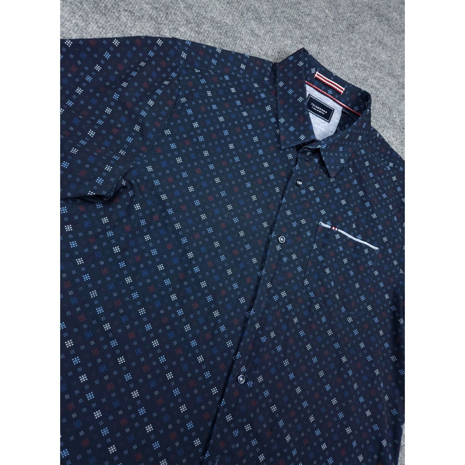 Vintage 7 Diamonds Shirt Mens Medium Blue 4 Way Stretch Button Up Geometric Shirt Size US M / EU 48-50 / 2 - 3 Thumbnail