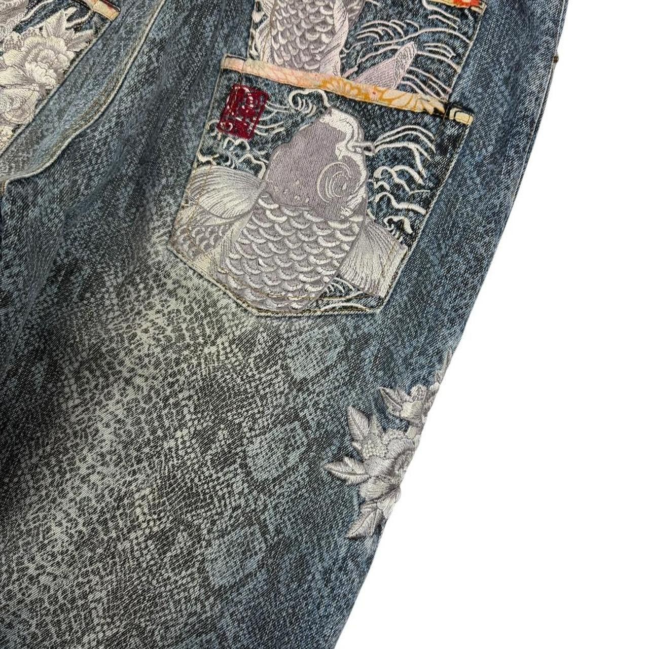 Karakuri Tamashii Karakuri Tamashii Embroidered Koi Japanese Jeans Waist 35 Size US 35 - 4 Thumbnail