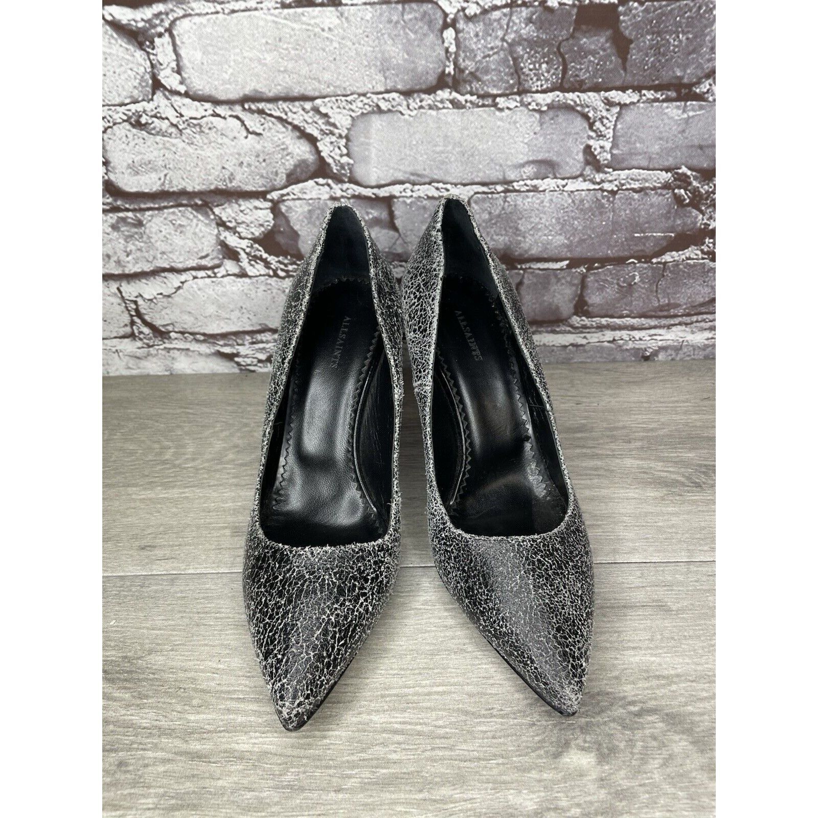 Allsaints AllSaints Grey Leather Lena Pumps Stiletto Pointed Heels Wom Size US 8.5 / IT 38.5 - 23 Thumbnail