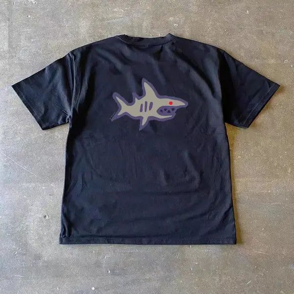 Japanese Brand Hadate x Maki Shark pattern black casual vintage cotton tees Size US L / EU 52-54 / 3 - 5 Thumbnail