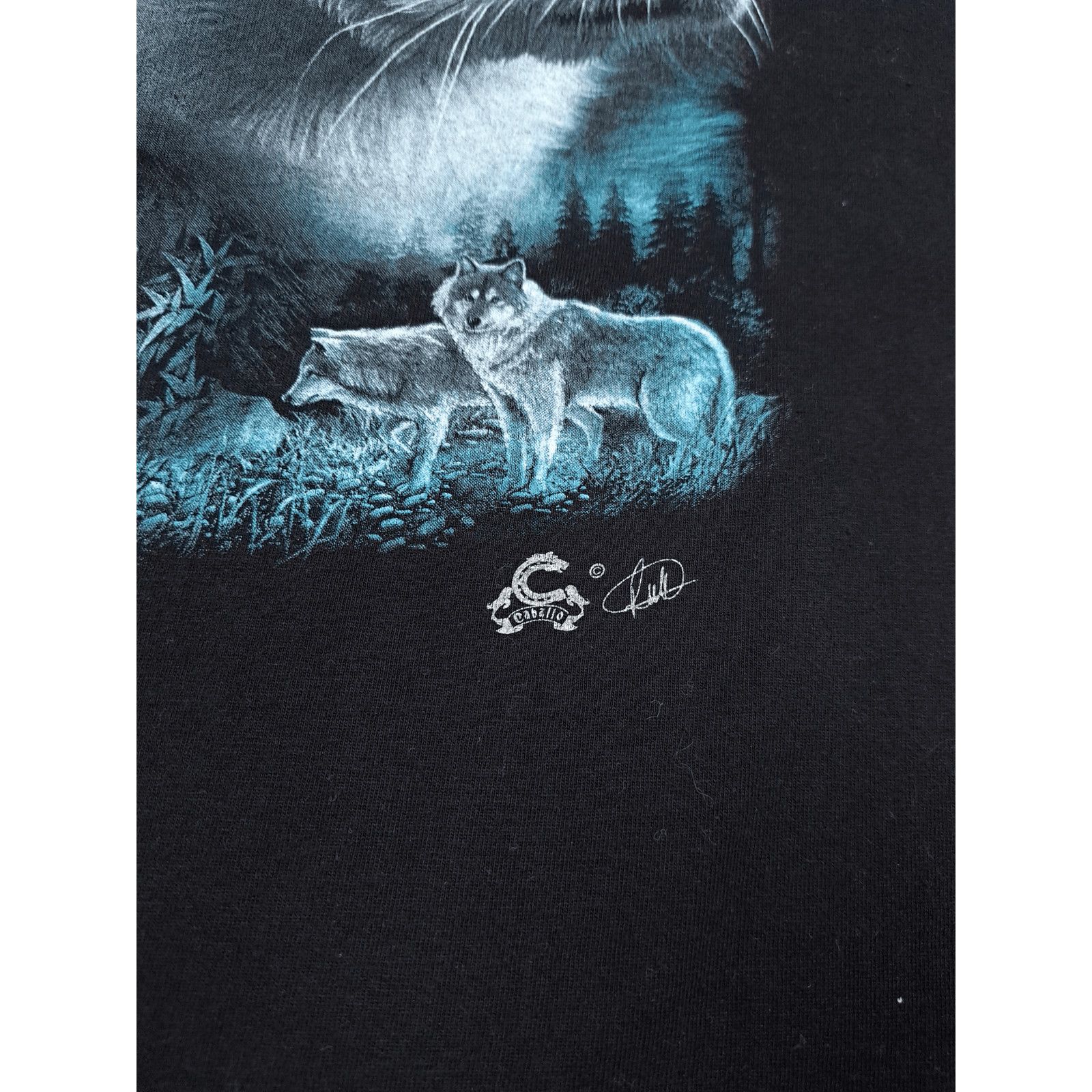 Vintage 90's Vintage Wolves Animal Print XL Caballo Black T-shirt Size US XL / EU 56 / 4 - 4 Thumbnail