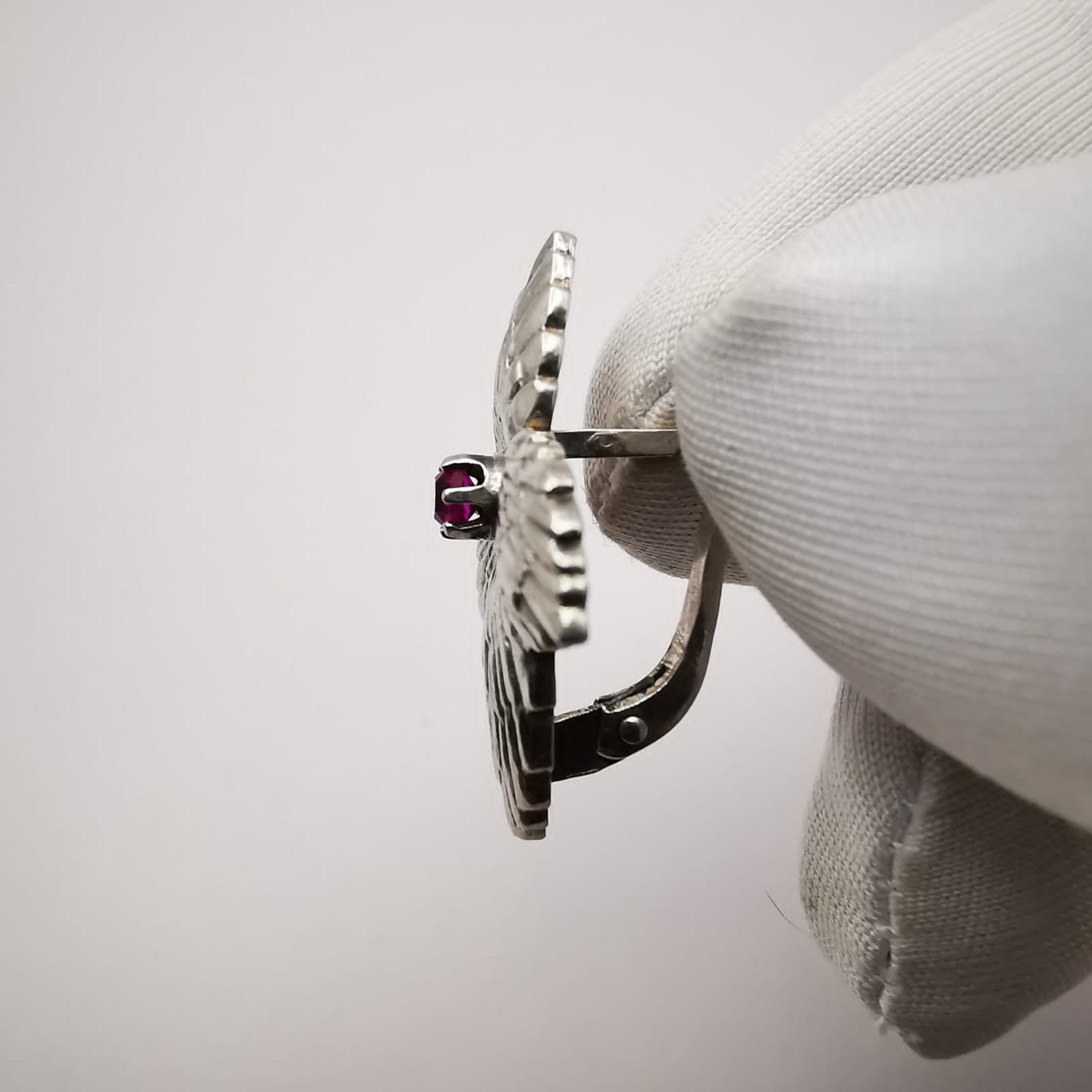 Sterling Silver × Vintage Vintage, Jewelry Earrings 925 Sterling Silver, Ruby Size ONE SIZE - 2 Thumbnail