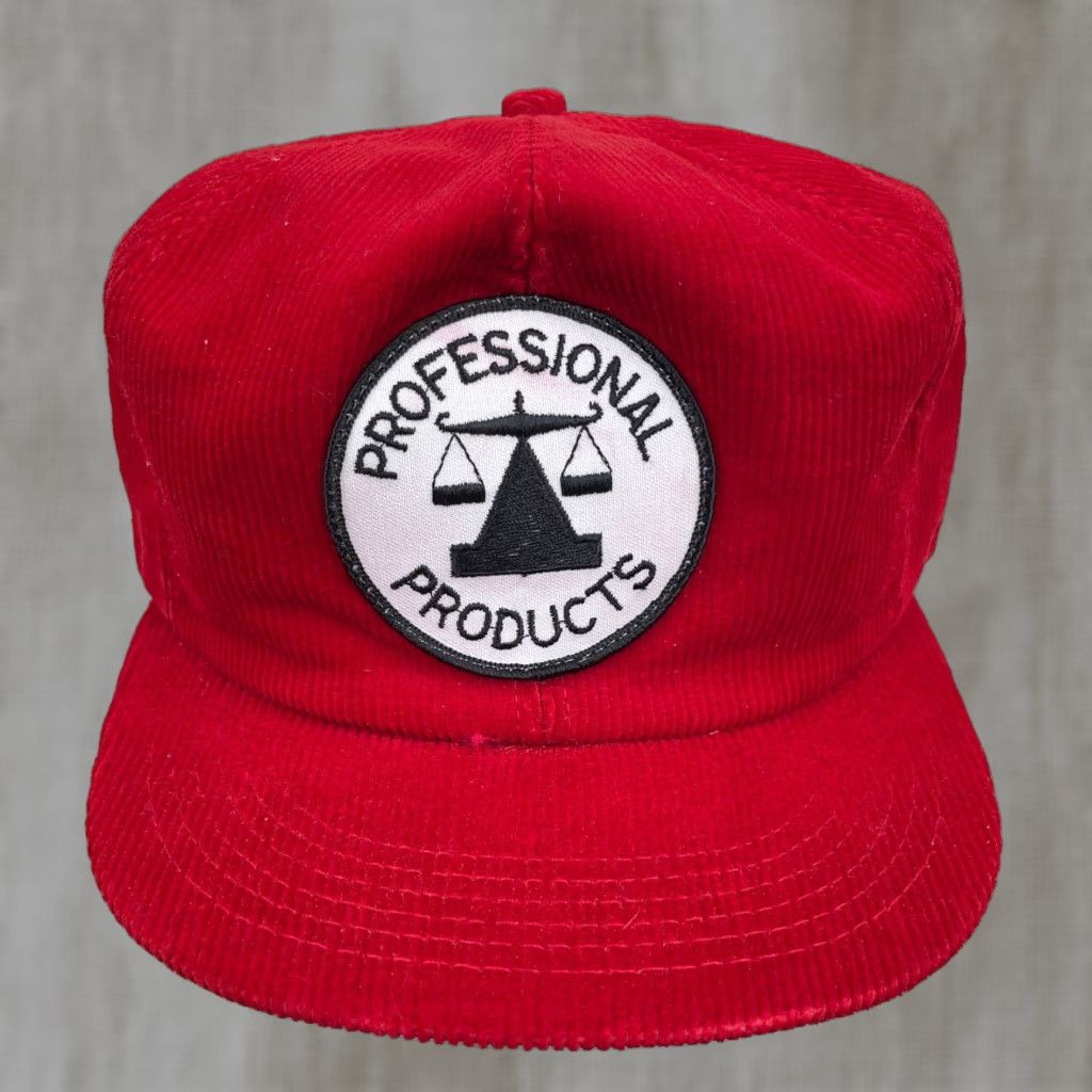 Vintage Vintage Red Corduroy Trucker Hat Cap Made in USA 80s Retro Outdoor Men's Adjustable Size ONE SIZE - 1 Thumbnail