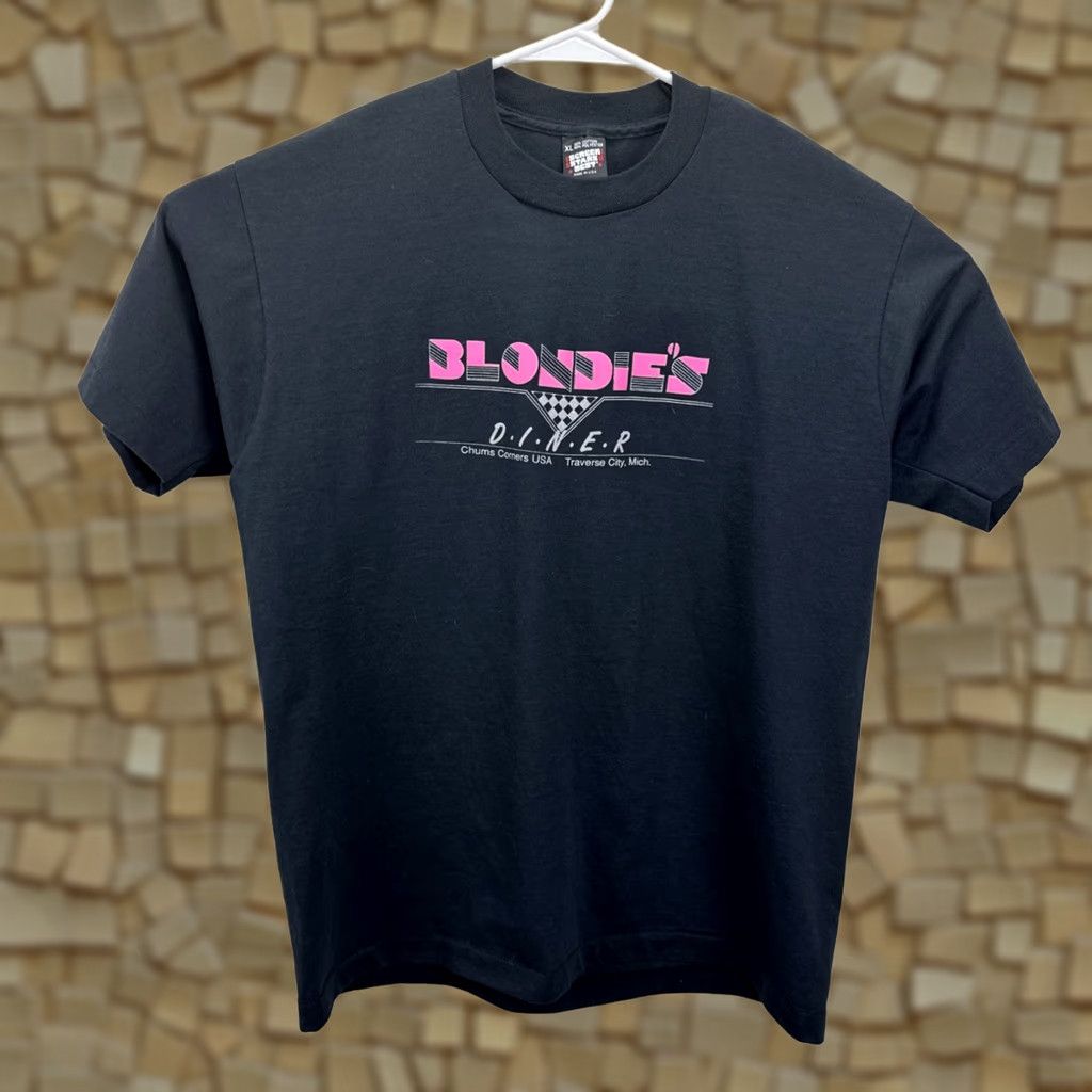Chums VINTAGE Blondie's Diner T Shirt Graphic Tee XL Black 80s Retro 90s City Unisex Adults Mens Womens Screen Stars Best Size US XL / EU 56 / 4 - 1 Thumbnail