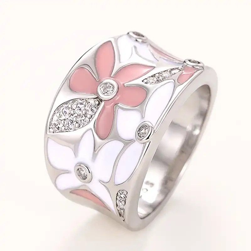 Jewelry × Vintage Aesthetic Enamel Flower Finger Ring Size ONE SIZE - 3 Thumbnail