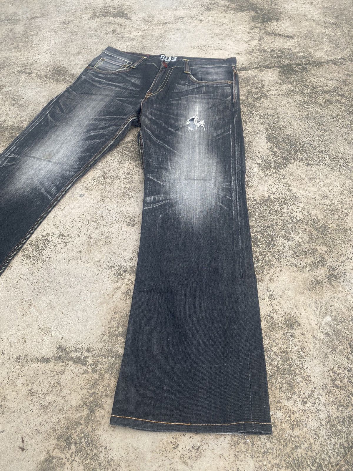 Edwin × Vintage Flare Jeans Vintage y2k Edwin Distress Clawmark Bootcut Size US 35 - 2 Thumbnail